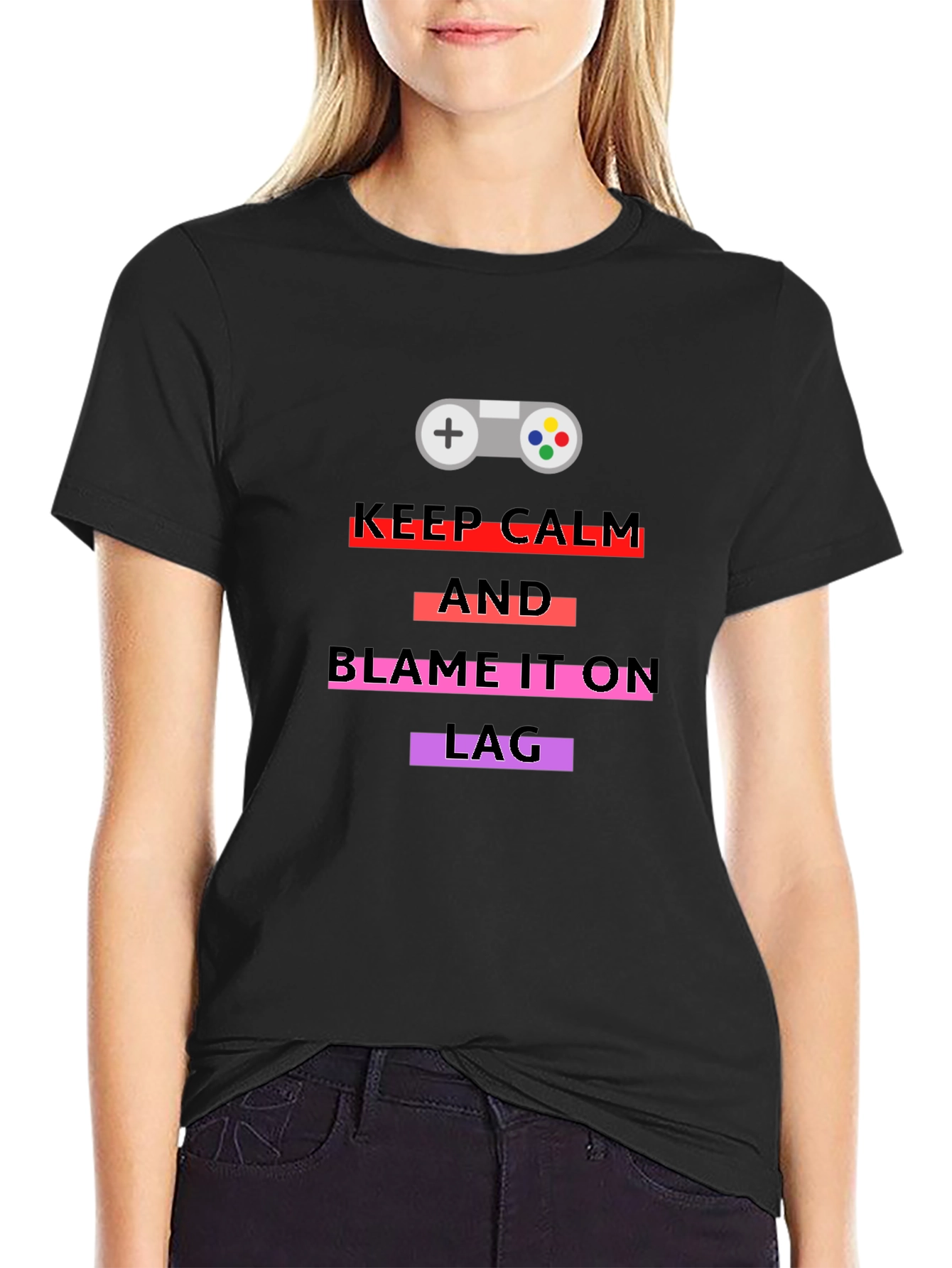 Keep Calm Blame Lag Gamer Graphic Tee - Black Cotton