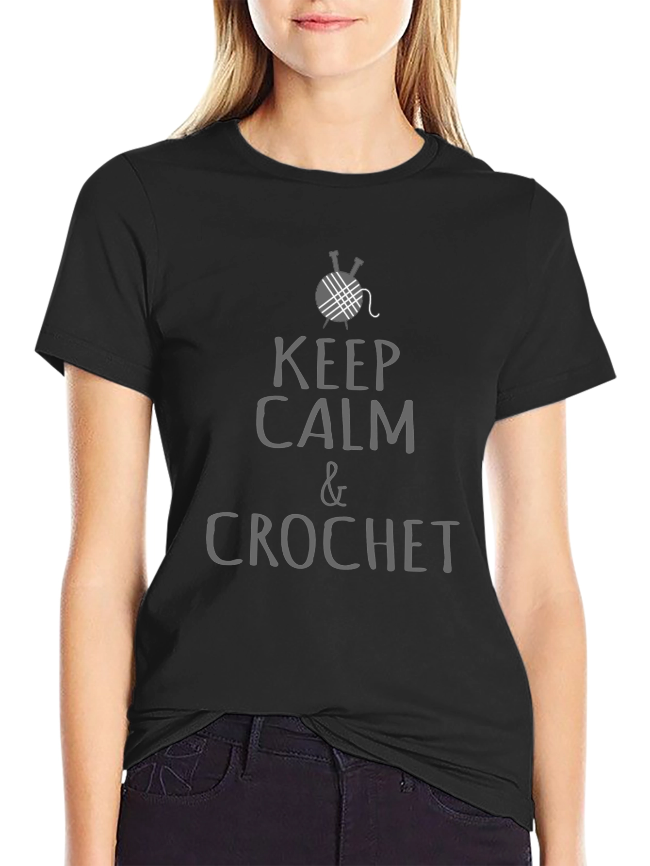 Keep Calm & Crochet T-Shirt - Black Cotton Tee