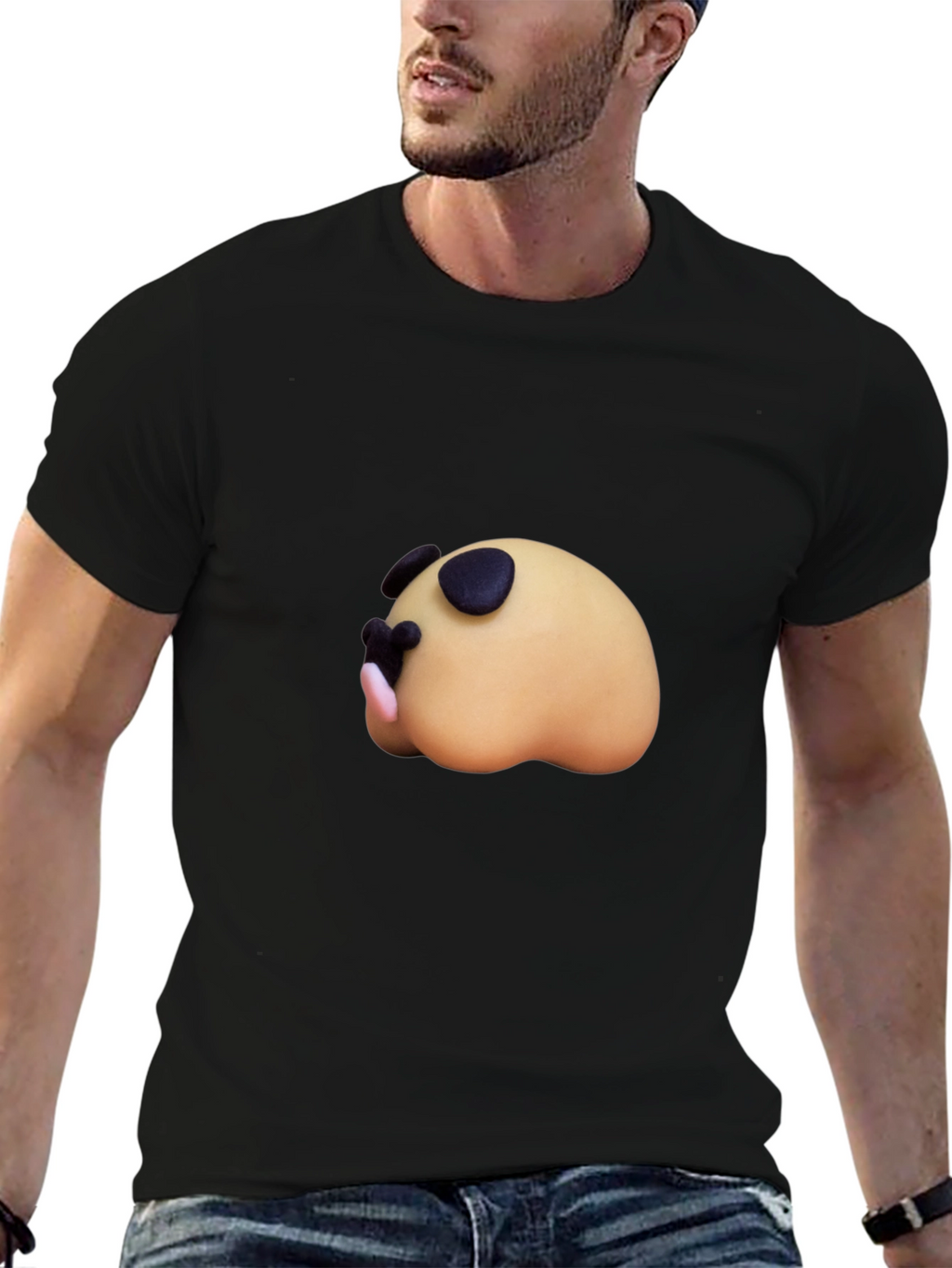 Cartoon Sleeping Animal Black T-Shirt
