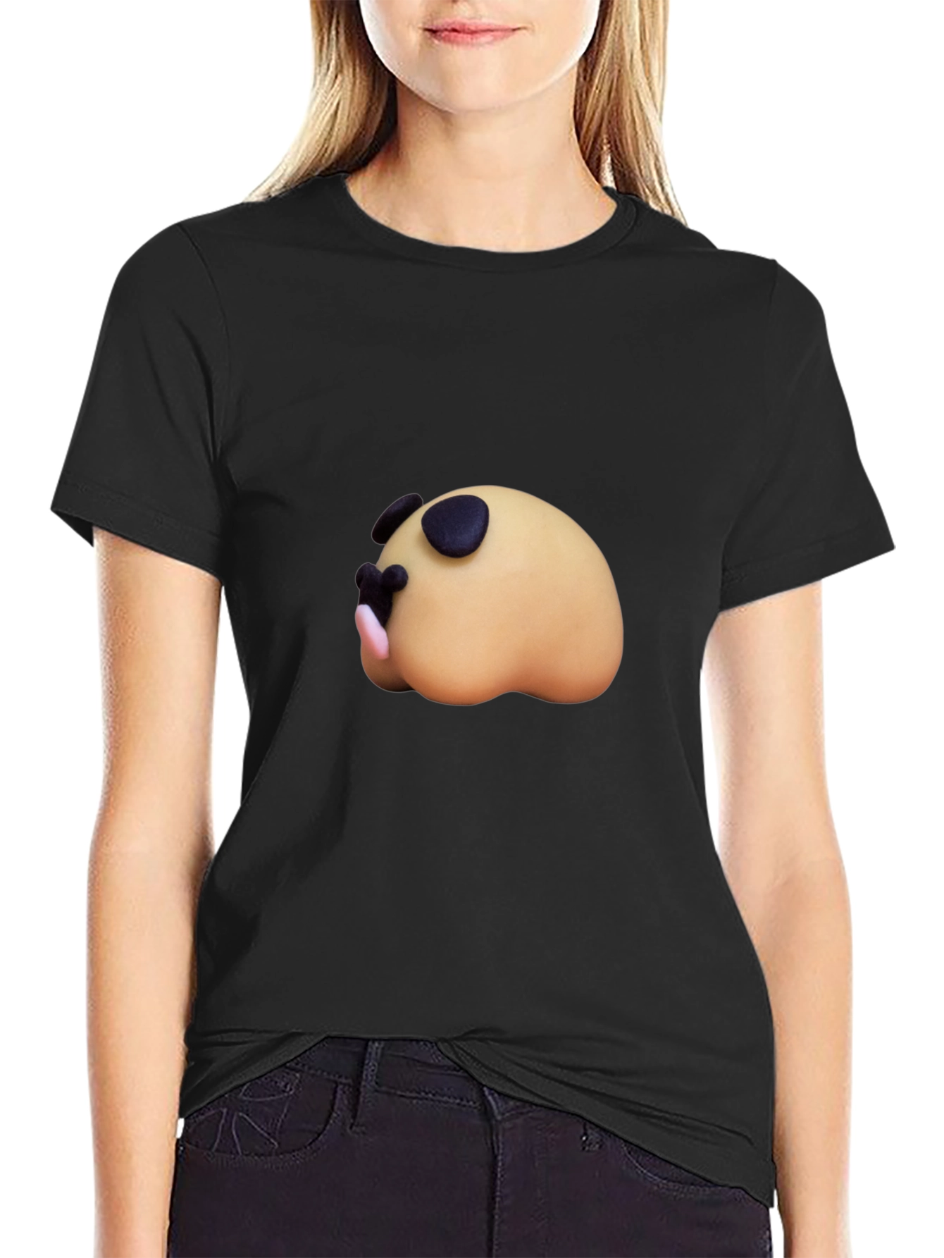 Cartoon Sleeping Animal Black T-Shirt