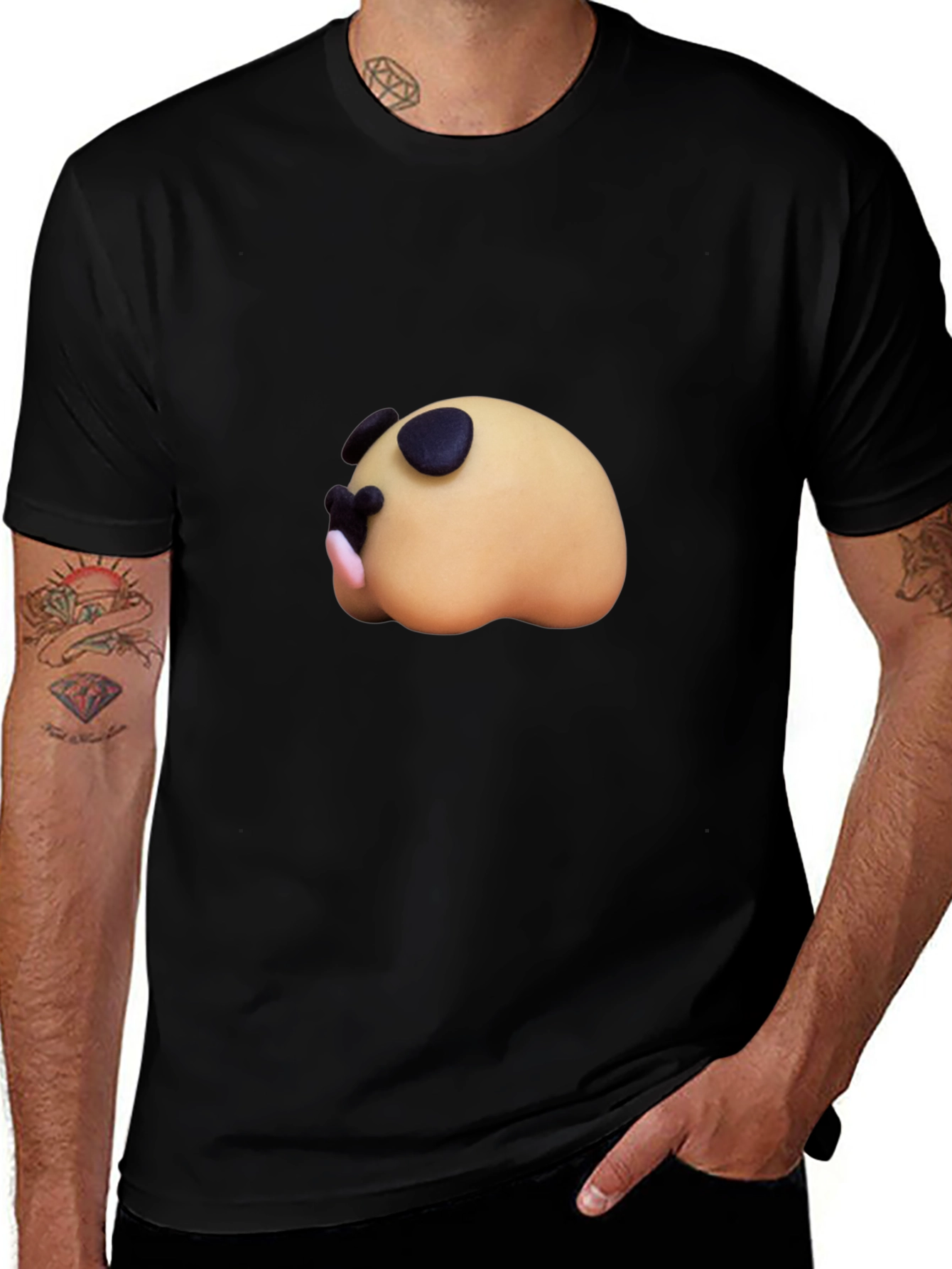 Cartoon Sleeping Animal Black T-Shirt