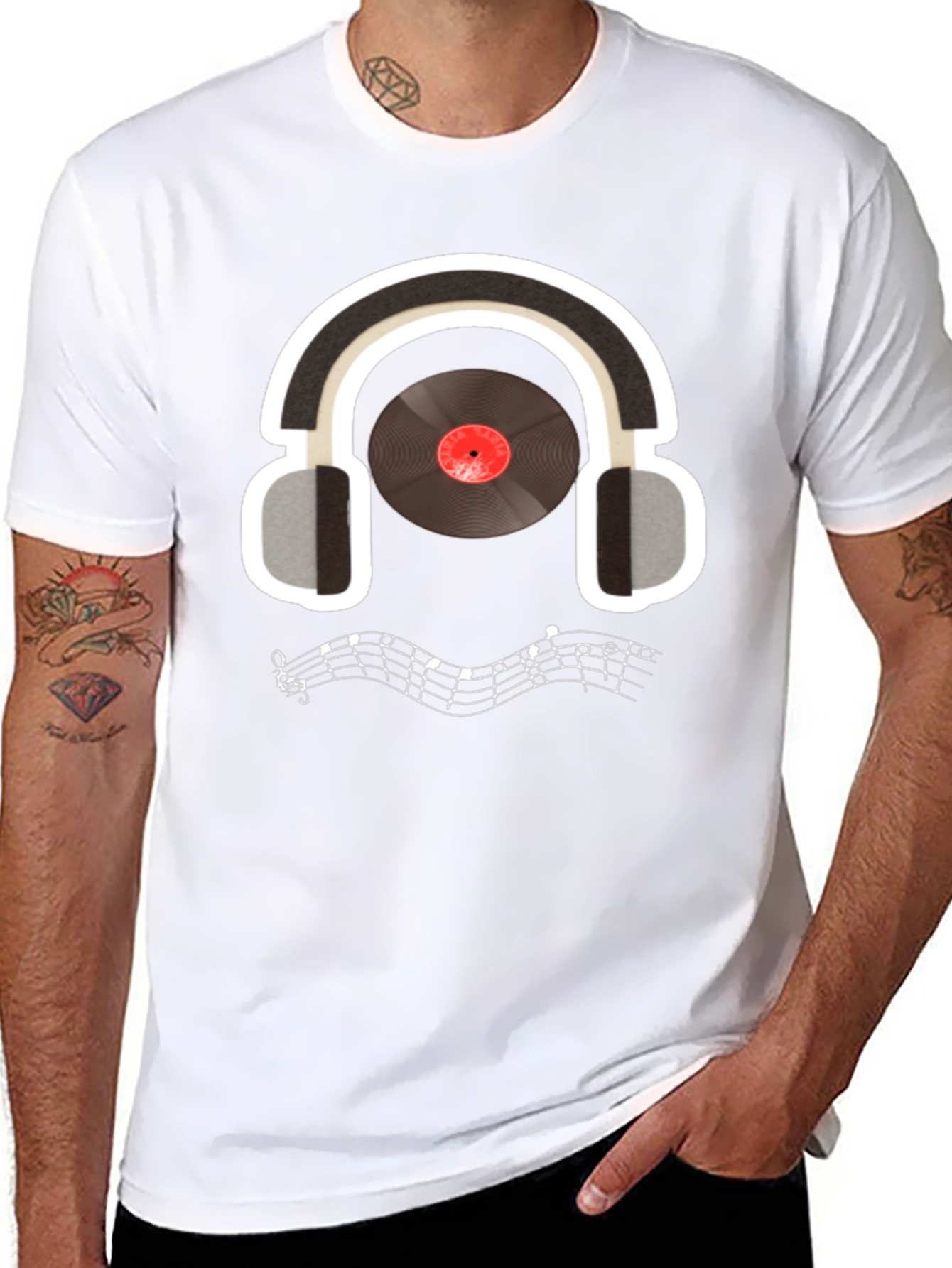 Music Lover T-Shirt: Headphones & Vinyl Design