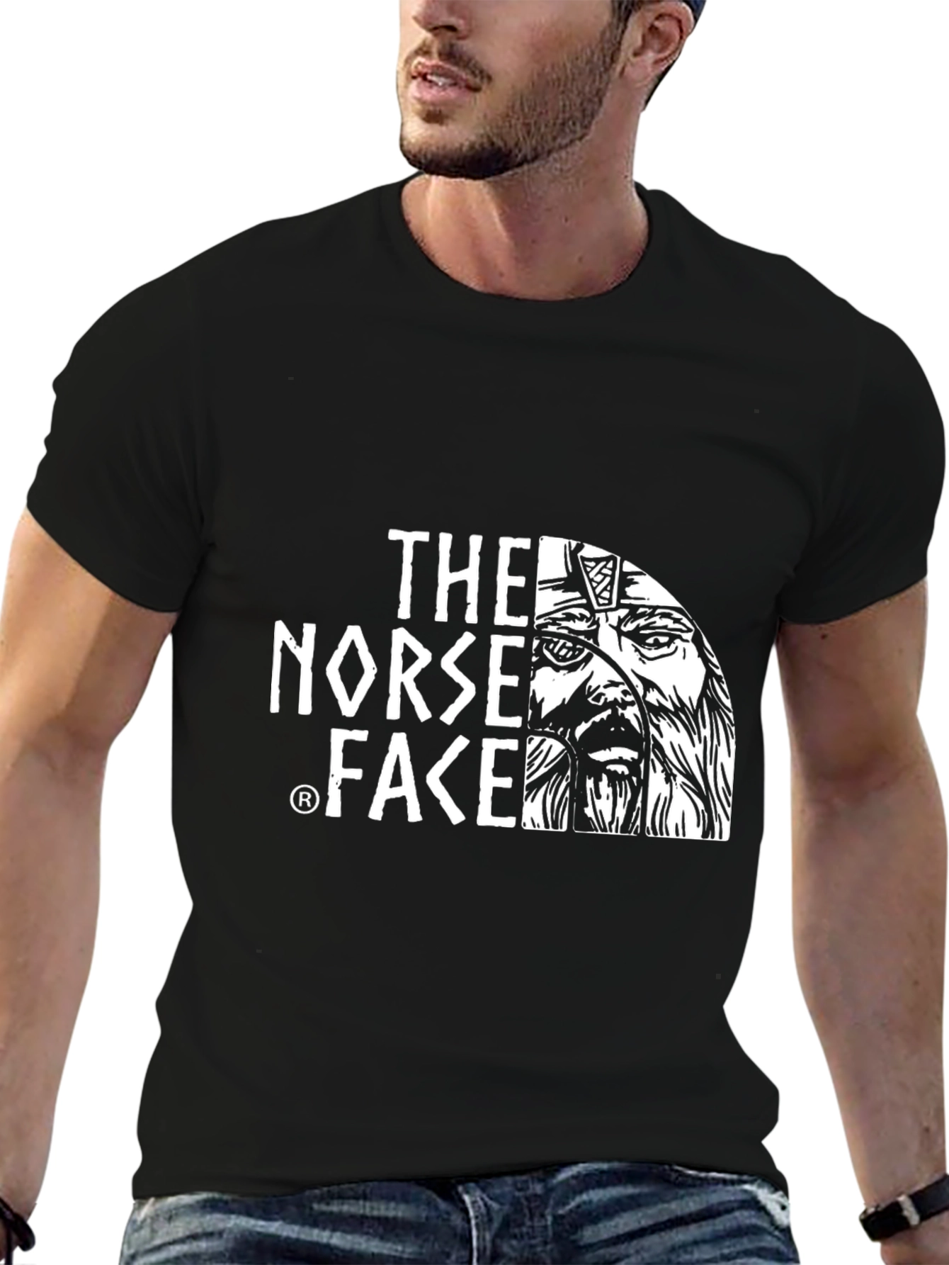 The Norse Face Graphic Tee - Black Viking Style