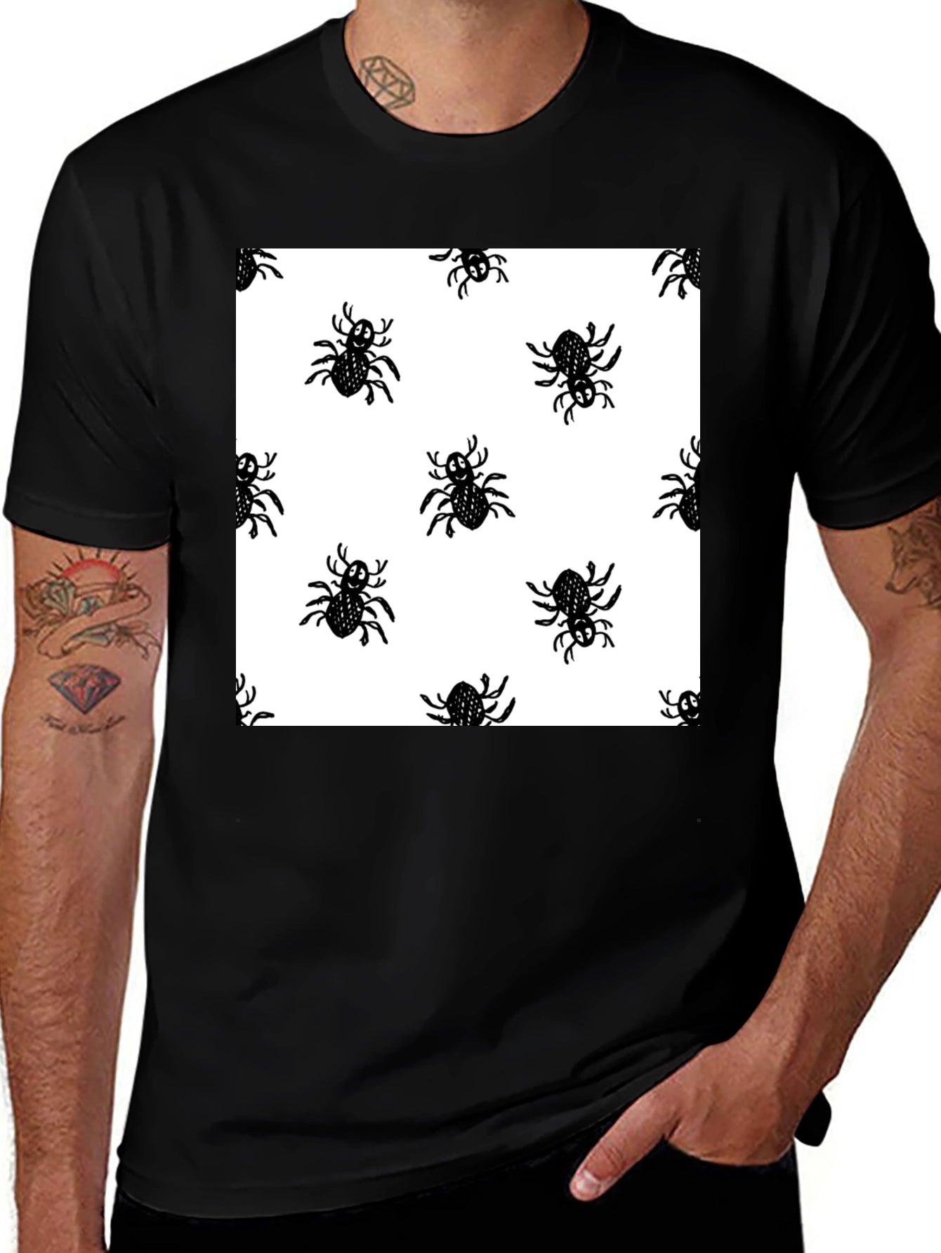 Spider Pattern Black T-Shirt - Halloween Fun!