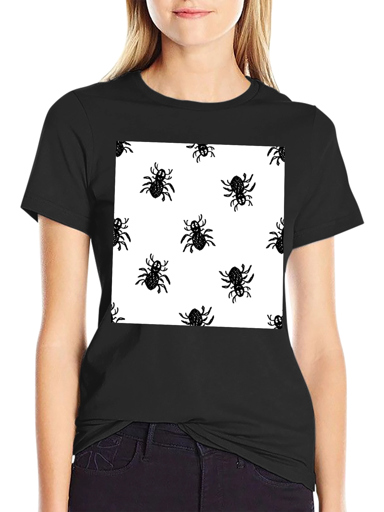 Spider Pattern Black T-Shirt - Halloween Fun!