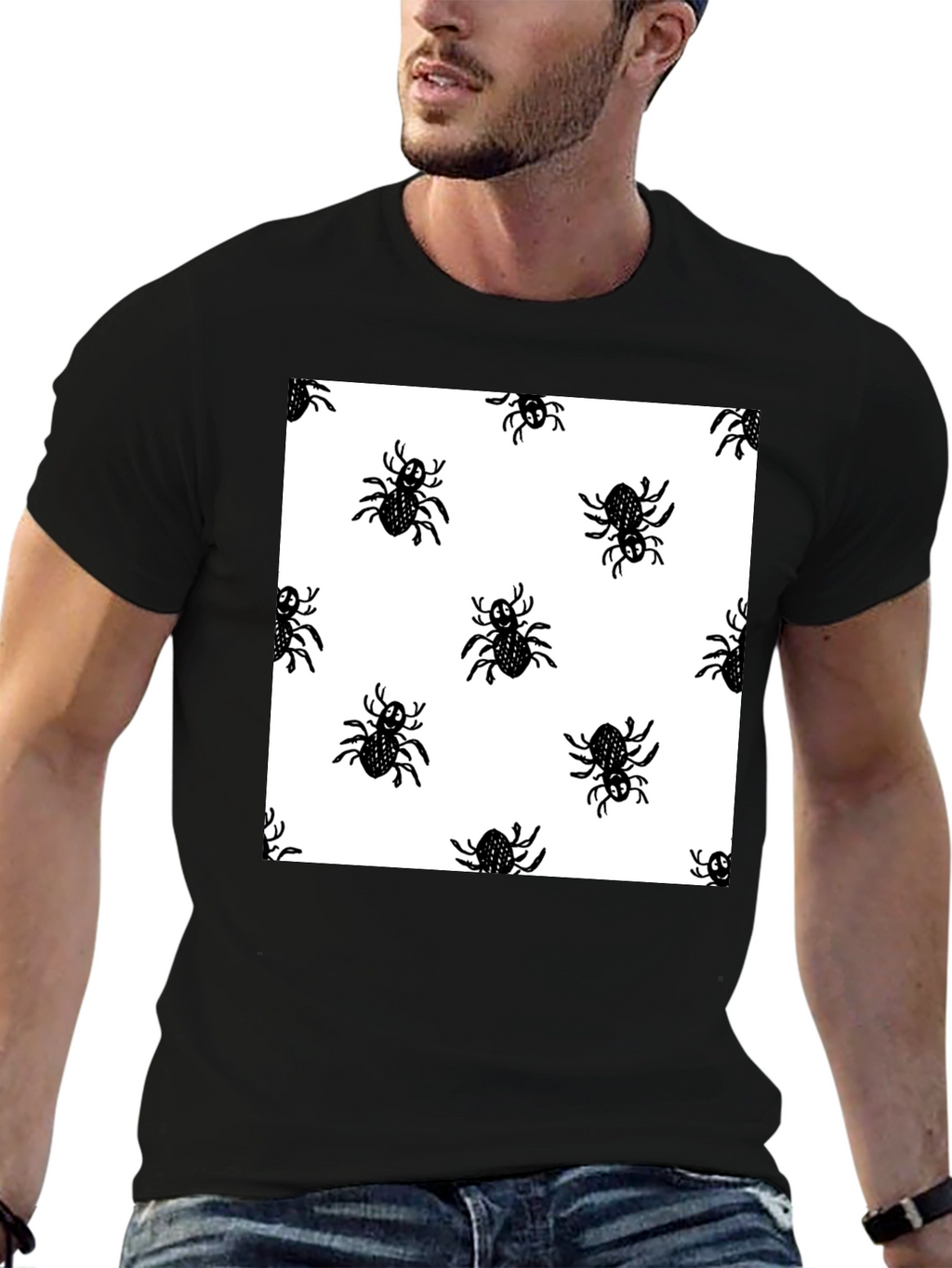 Spider Pattern Black T-Shirt - Halloween Fun!
