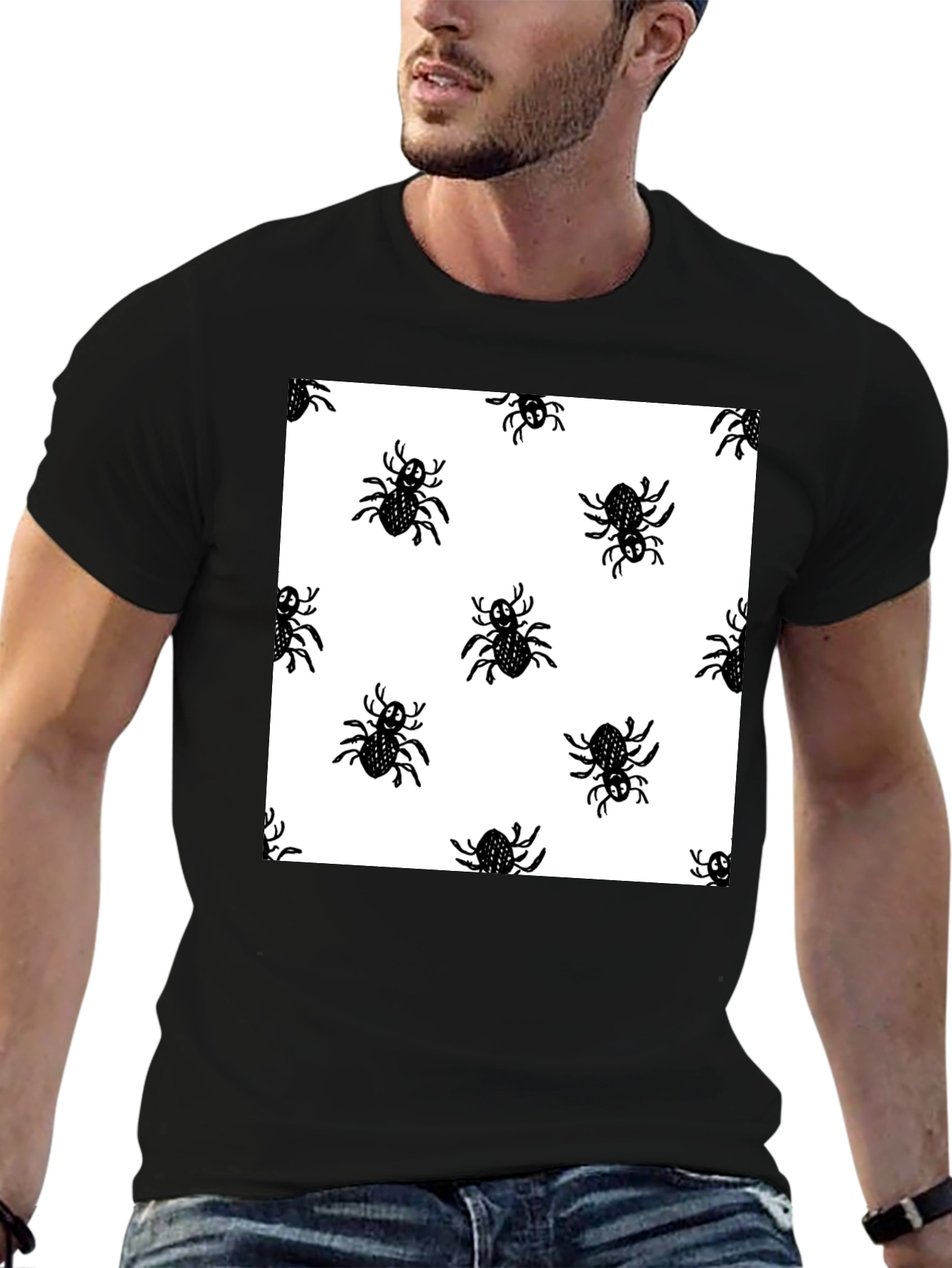 Spider Pattern Black T-Shirt - Halloween Fun!