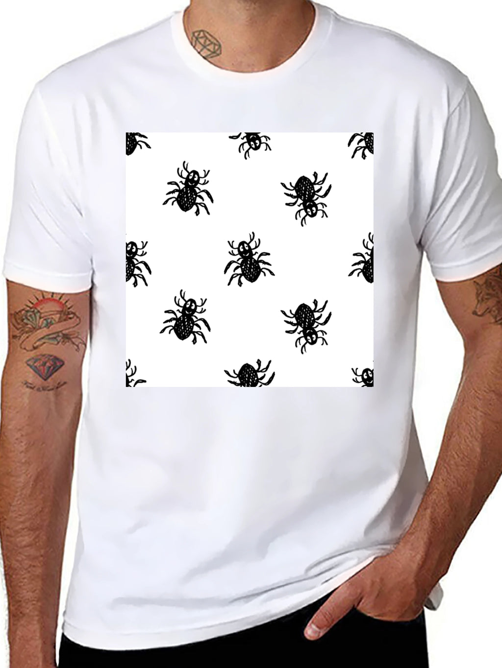 Spider Pattern Black T-Shirt - Halloween Fun!