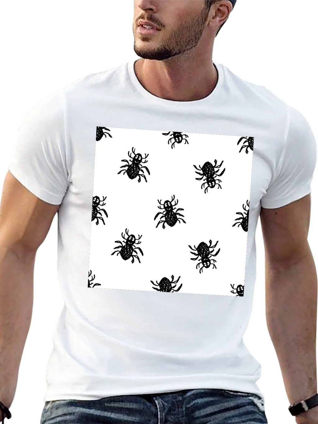Spider Pattern Black T-Shirt - Halloween Fun!