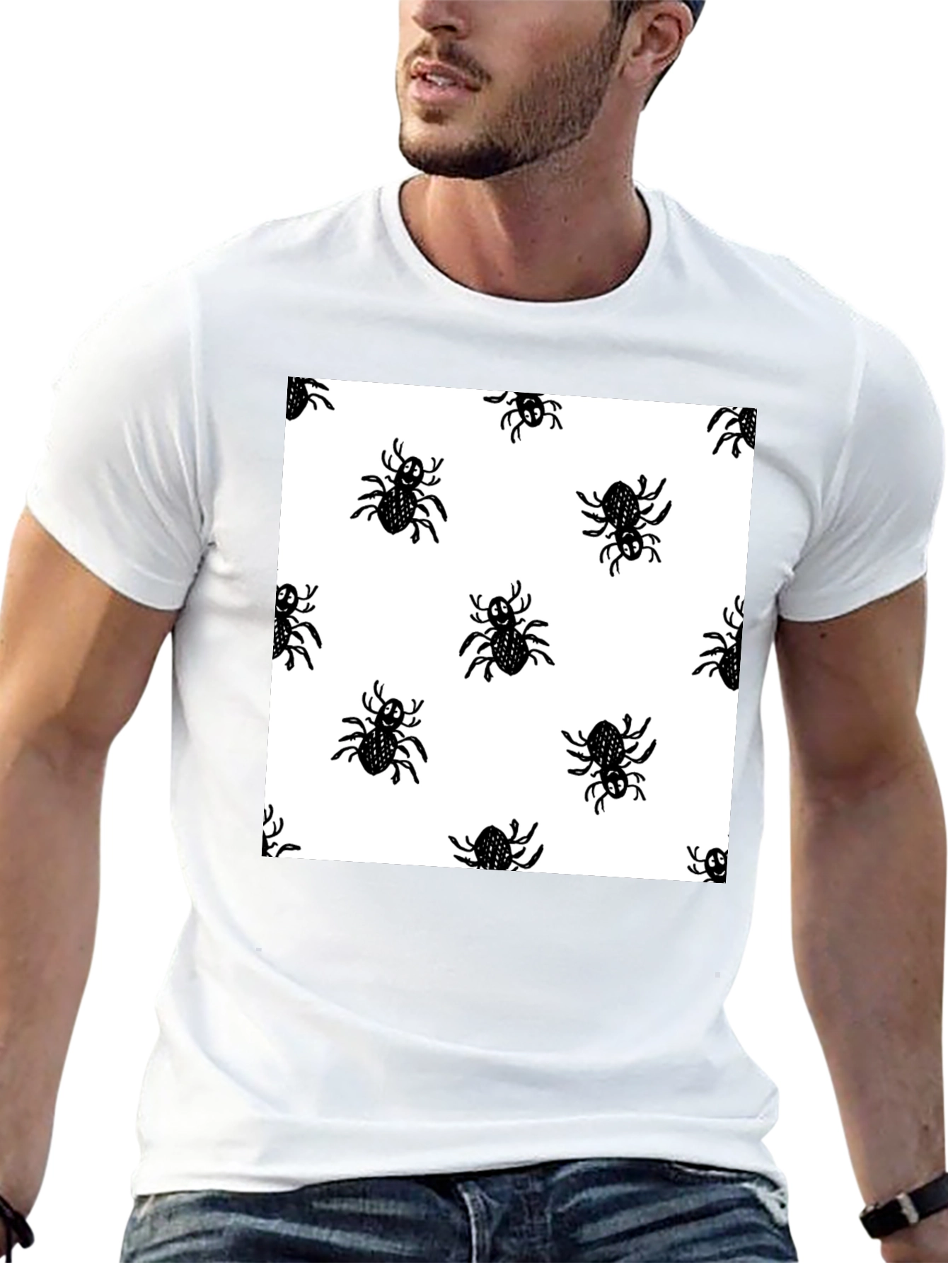 Spider Pattern Black T-Shirt - Halloween Fun!