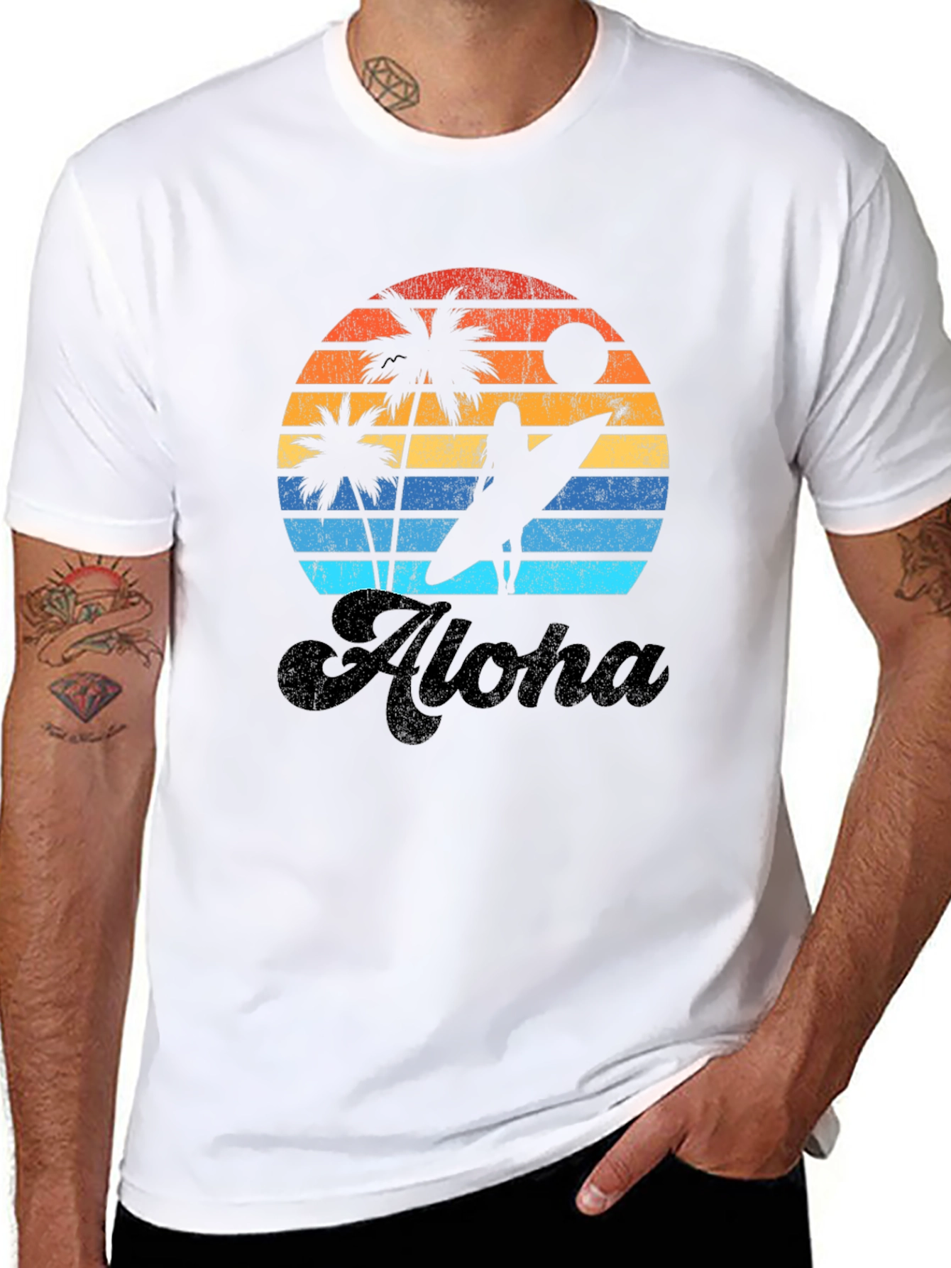 Retro Aloha Sunset Graphic T-Shirt