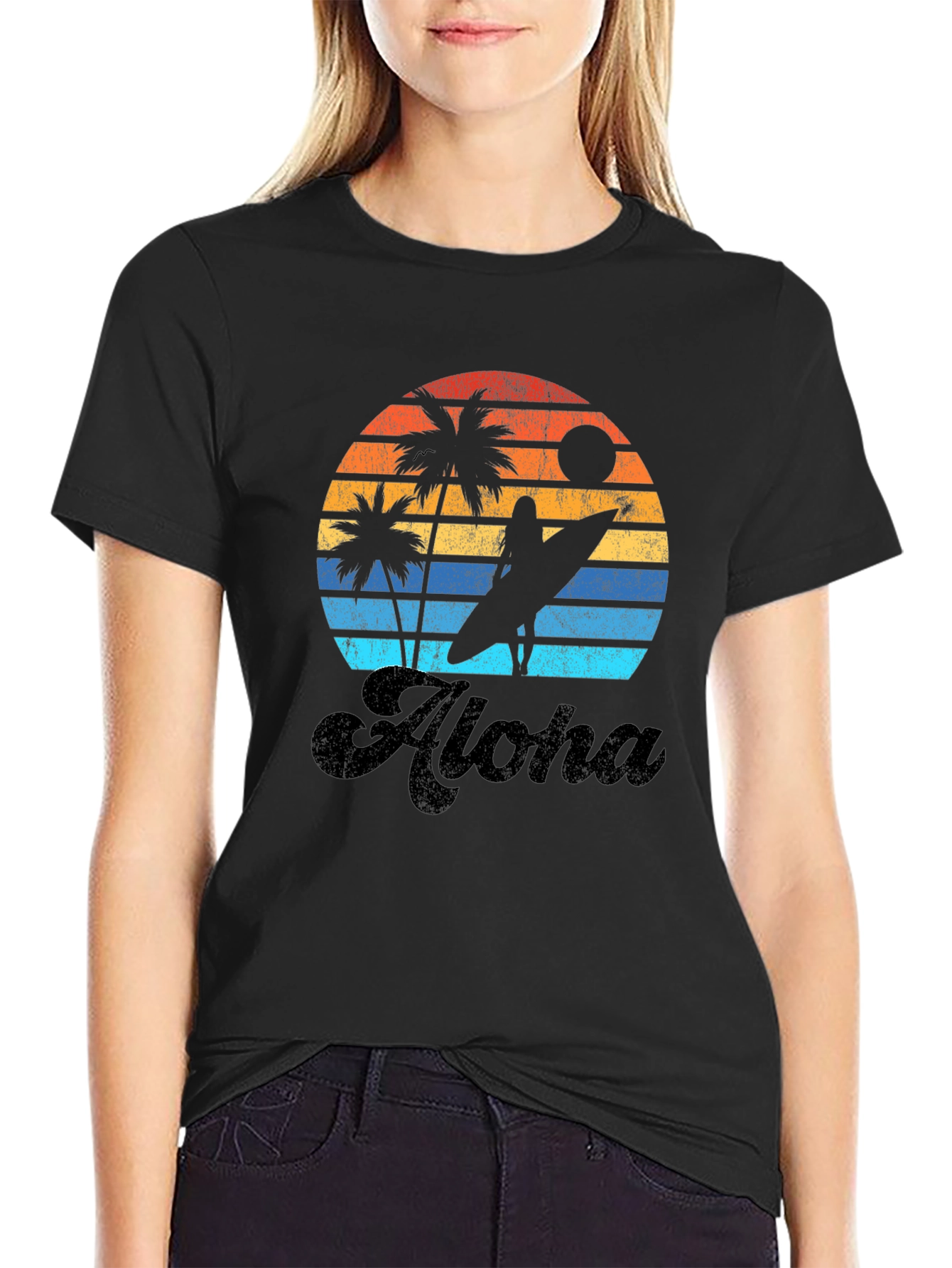 Retro Aloha Sunset Graphic T-Shirt