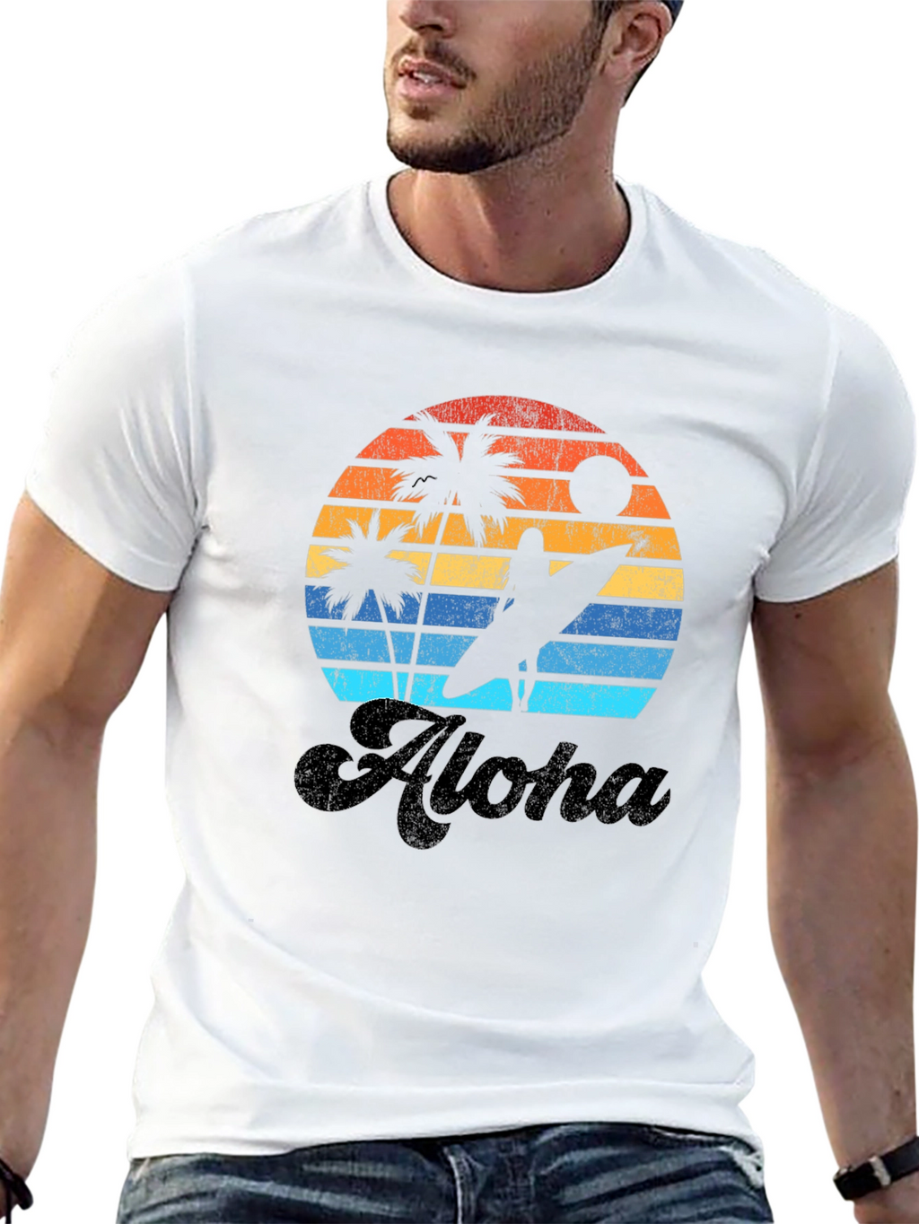 Retro Aloha Sunset Graphic T-Shirt