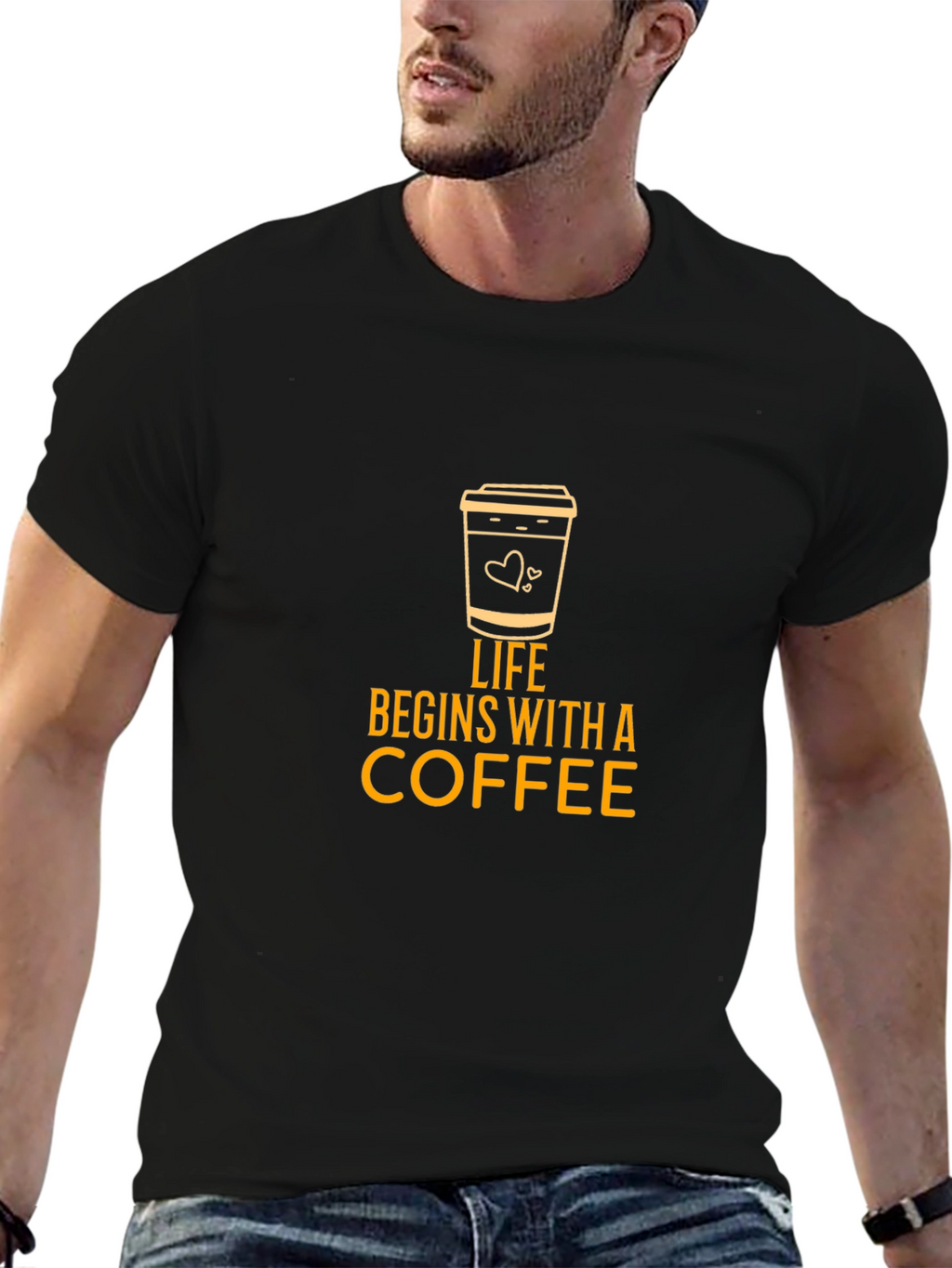Life Begins With Coffee Graphic Tee - Black