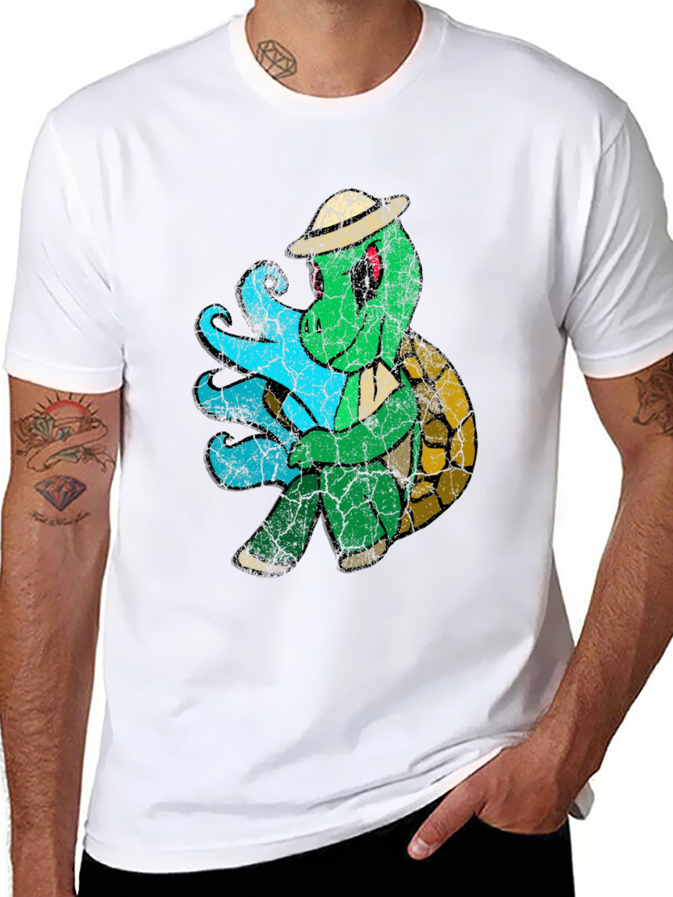 Vintage Turtle Graphic Tee - Black Cotton Blend