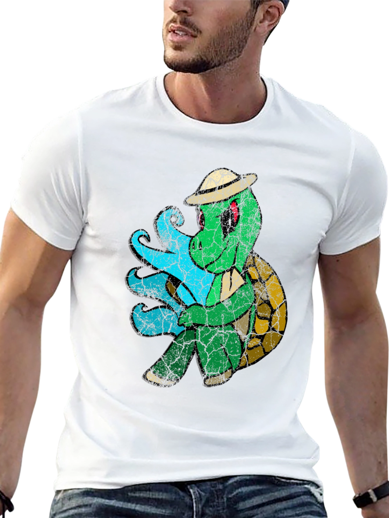 Vintage Turtle Graphic Tee - Black Cotton Blend