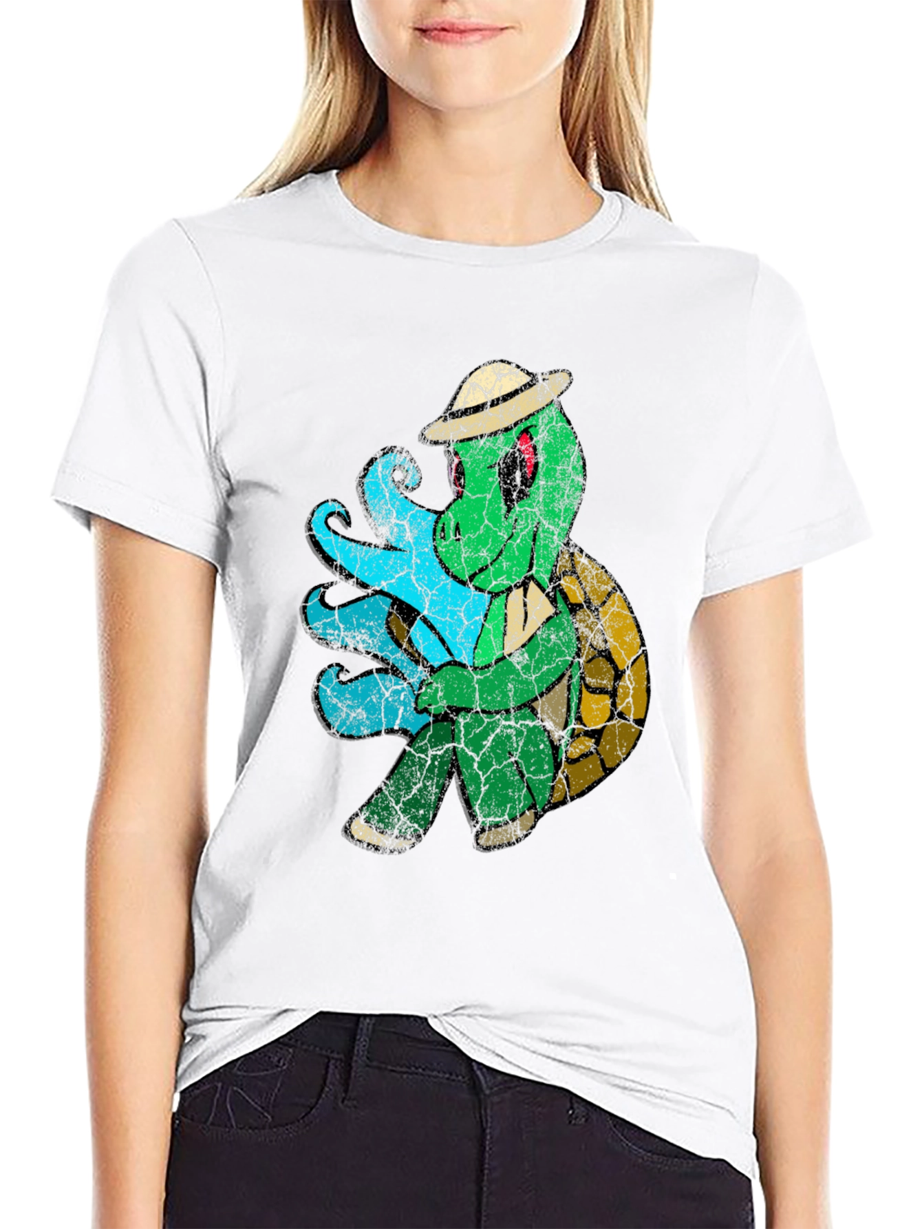 Vintage Turtle Graphic Tee - Black Cotton Blend