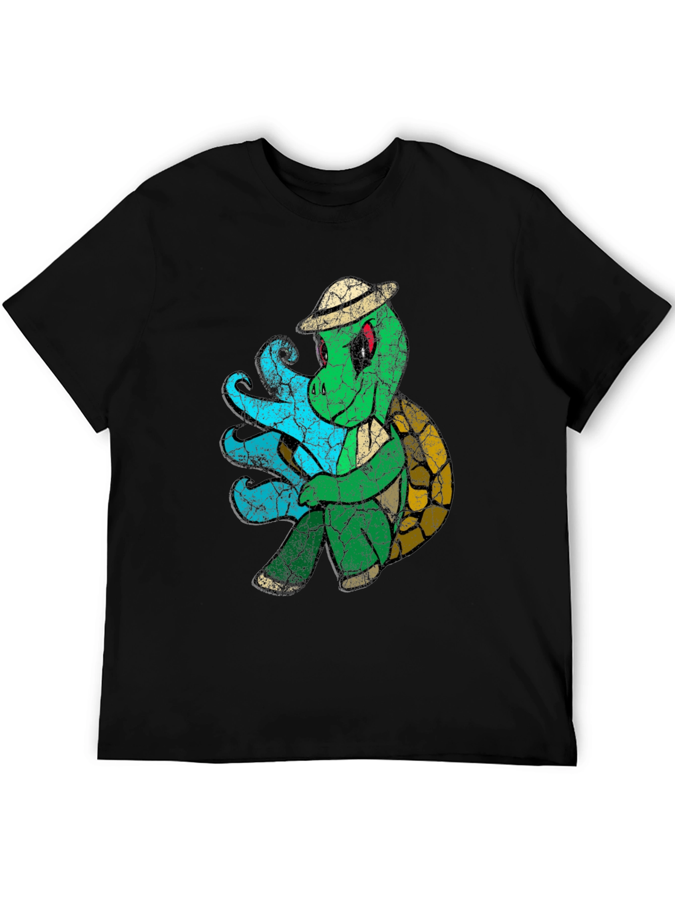 Vintage Turtle Graphic Tee - Black Cotton Blend