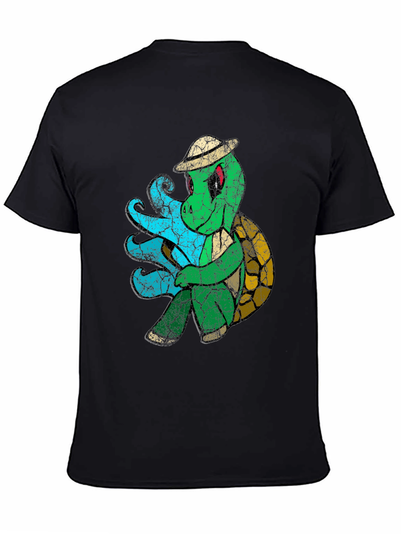 Vintage Turtle Graphic Tee - Black Cotton Blend