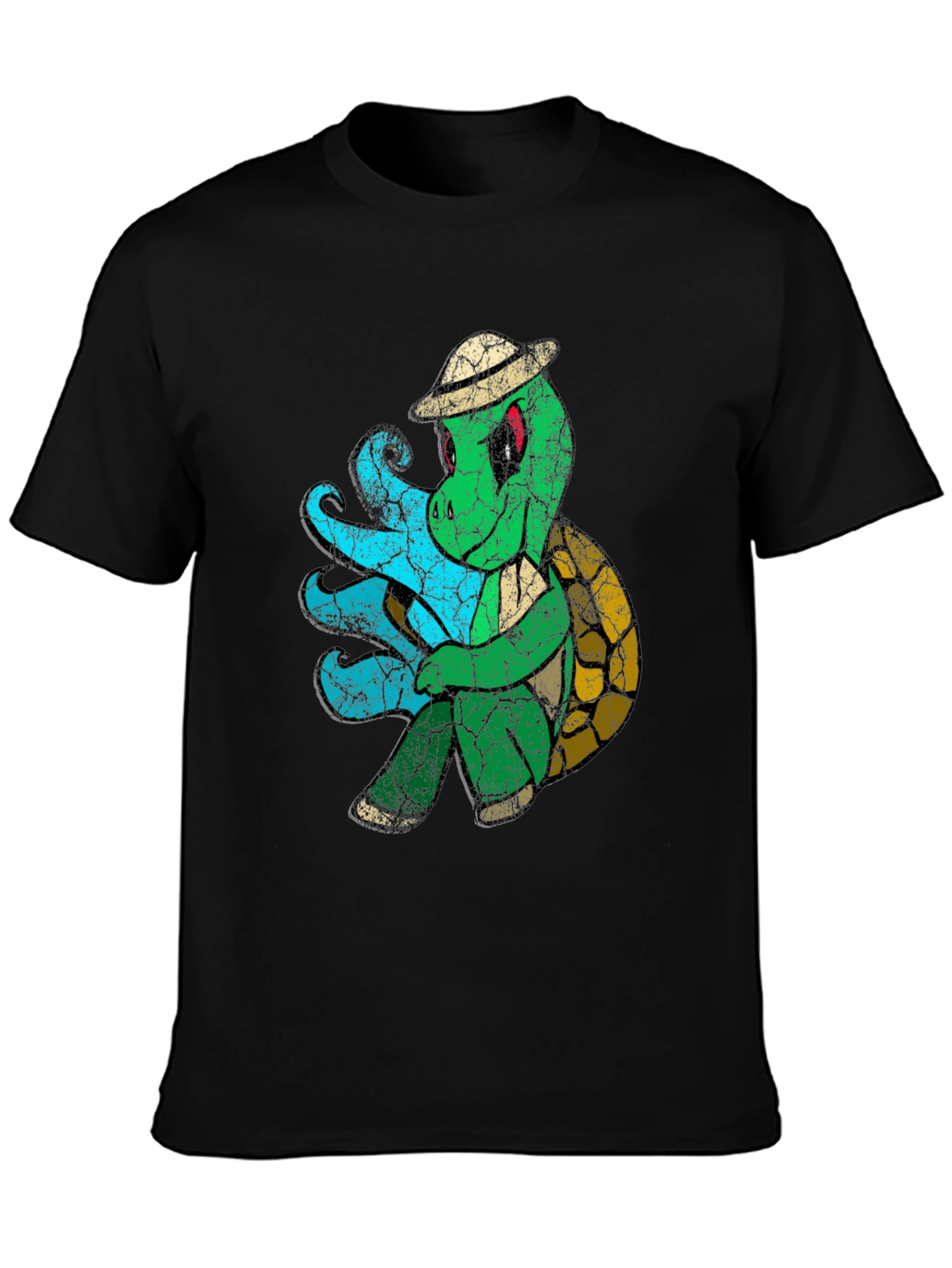 Vintage Turtle Graphic Tee - Black Cotton Blend