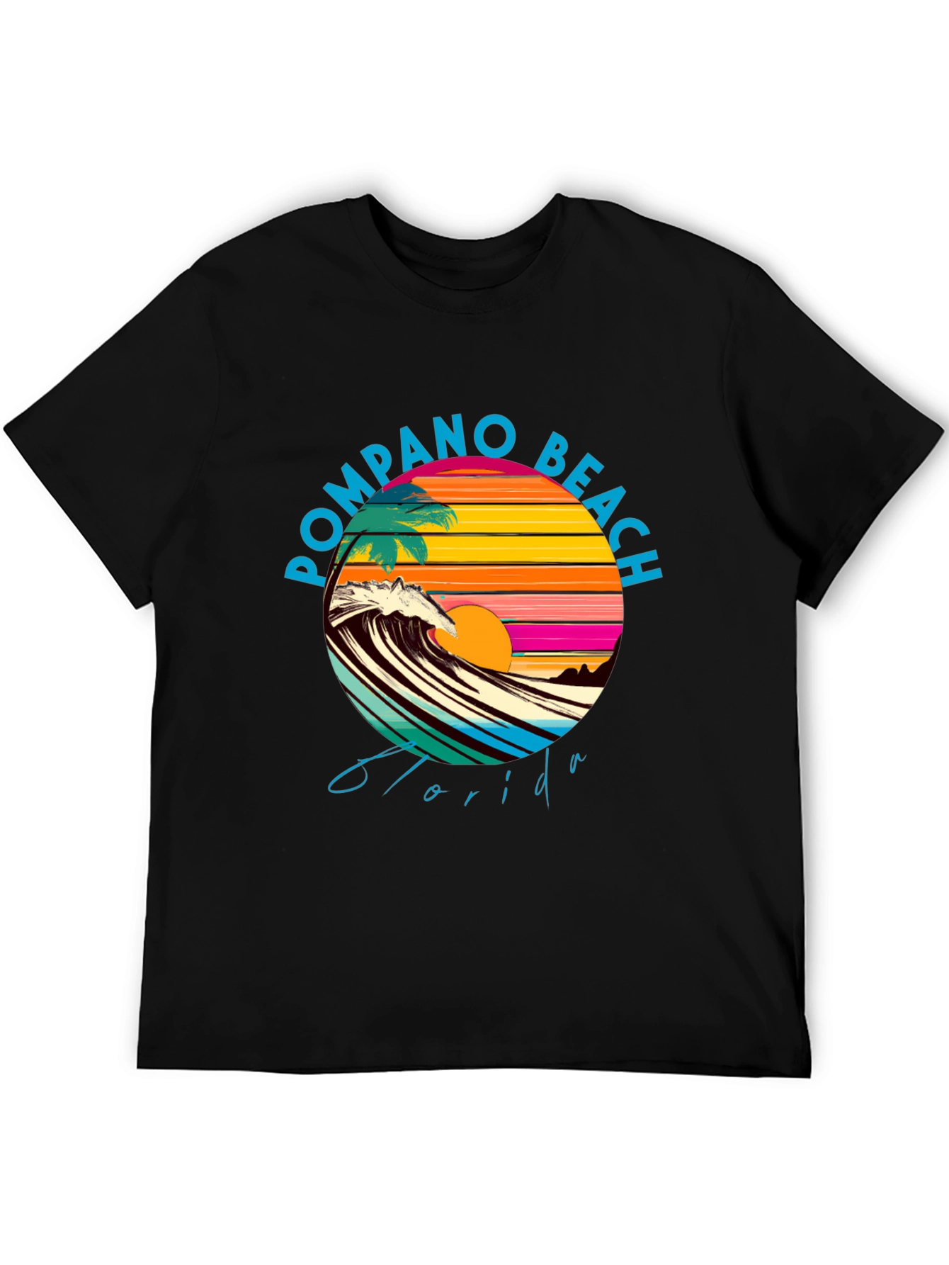 Pompano Beach Florida Graphic Tee - Retro Sunset Design