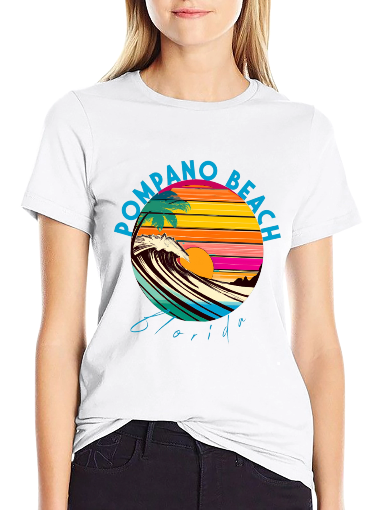Pompano Beach Florida Graphic Tee - Retro Sunset Design