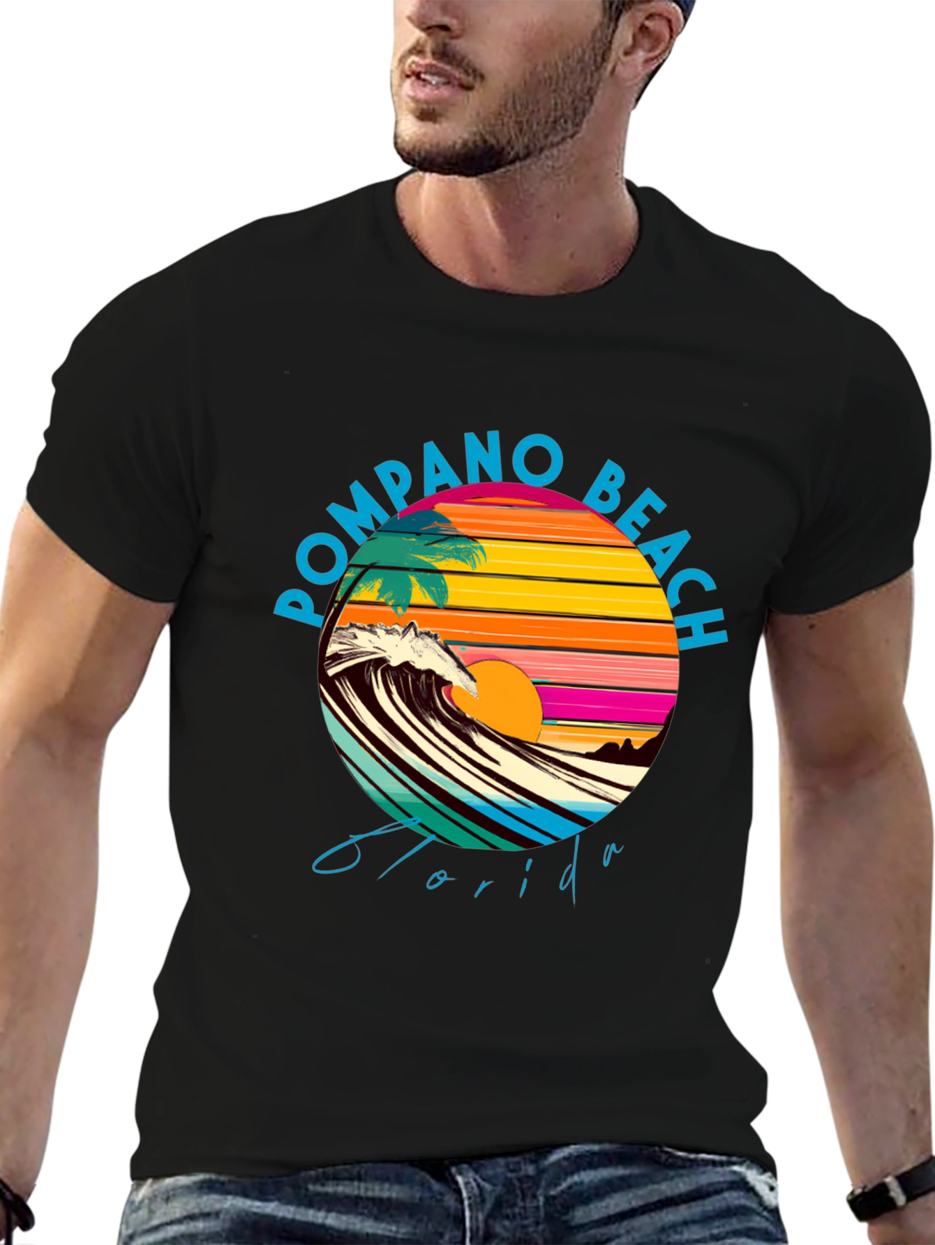 Pompano Beach Florida Graphic Tee - Retro Sunset Design