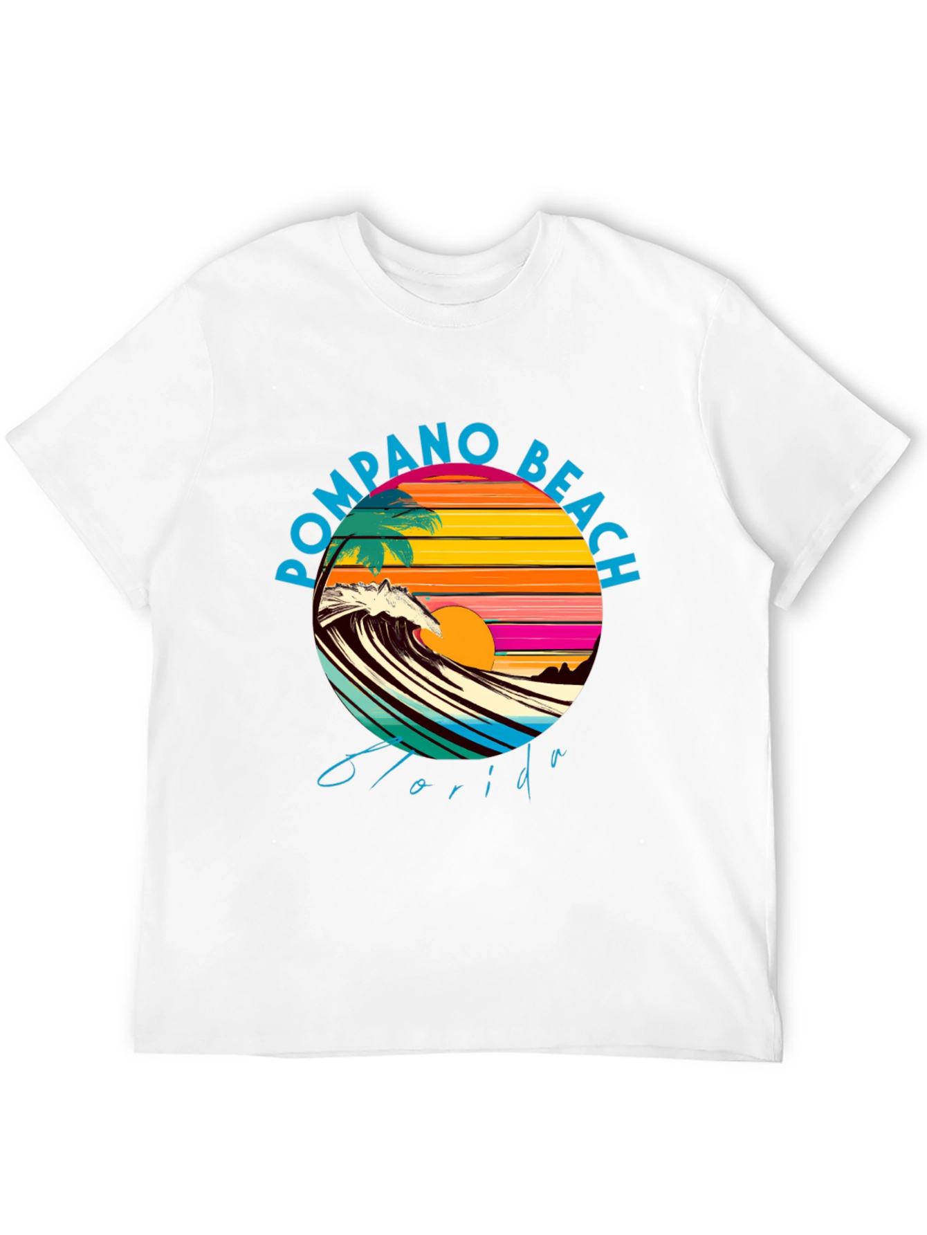 Pompano Beach Florida Graphic Tee - Retro Sunset Design