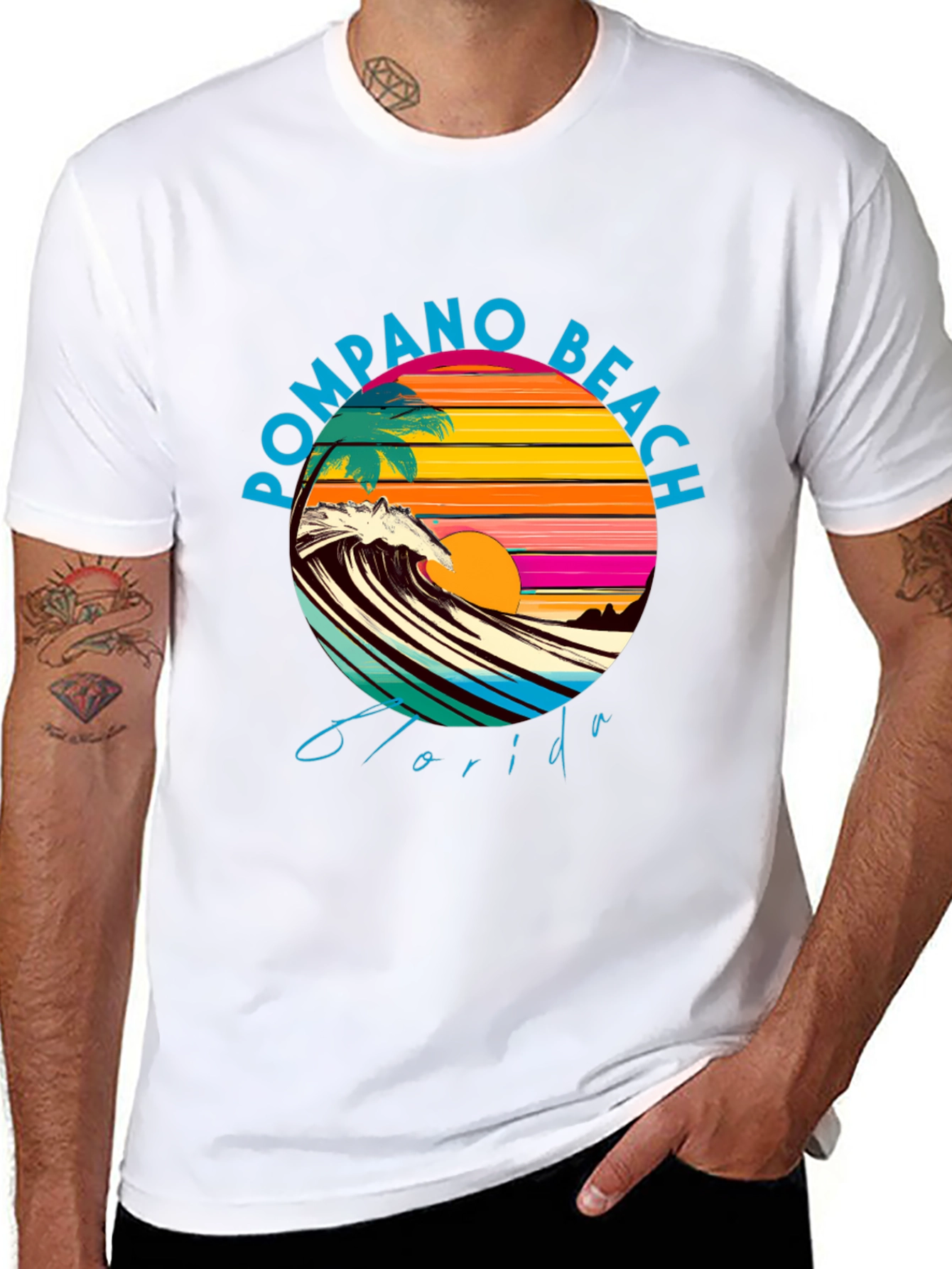 Pompano Beach Florida Graphic Tee - Retro Sunset Design