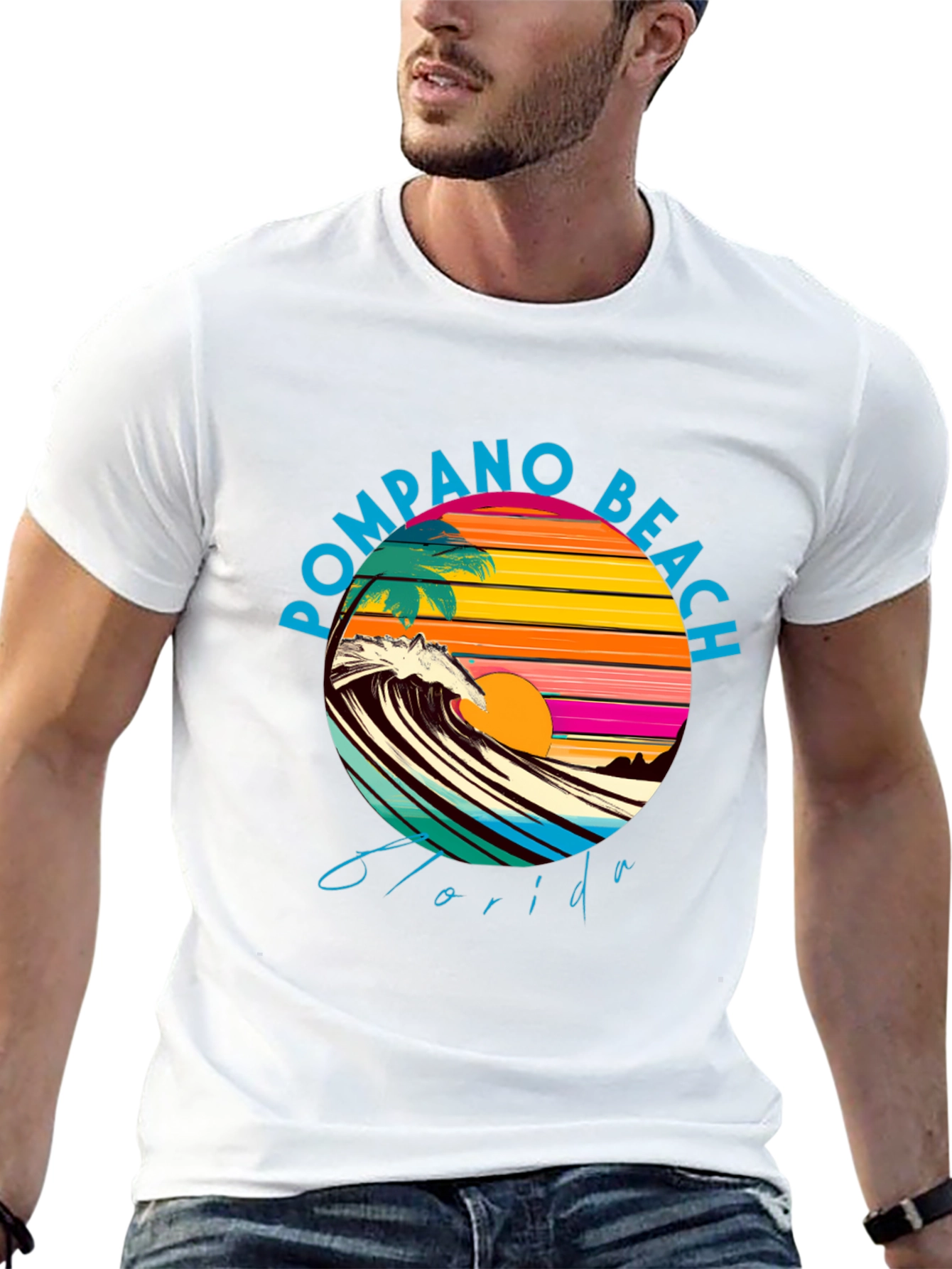 Pompano Beach Florida Graphic Tee - Retro Sunset Design