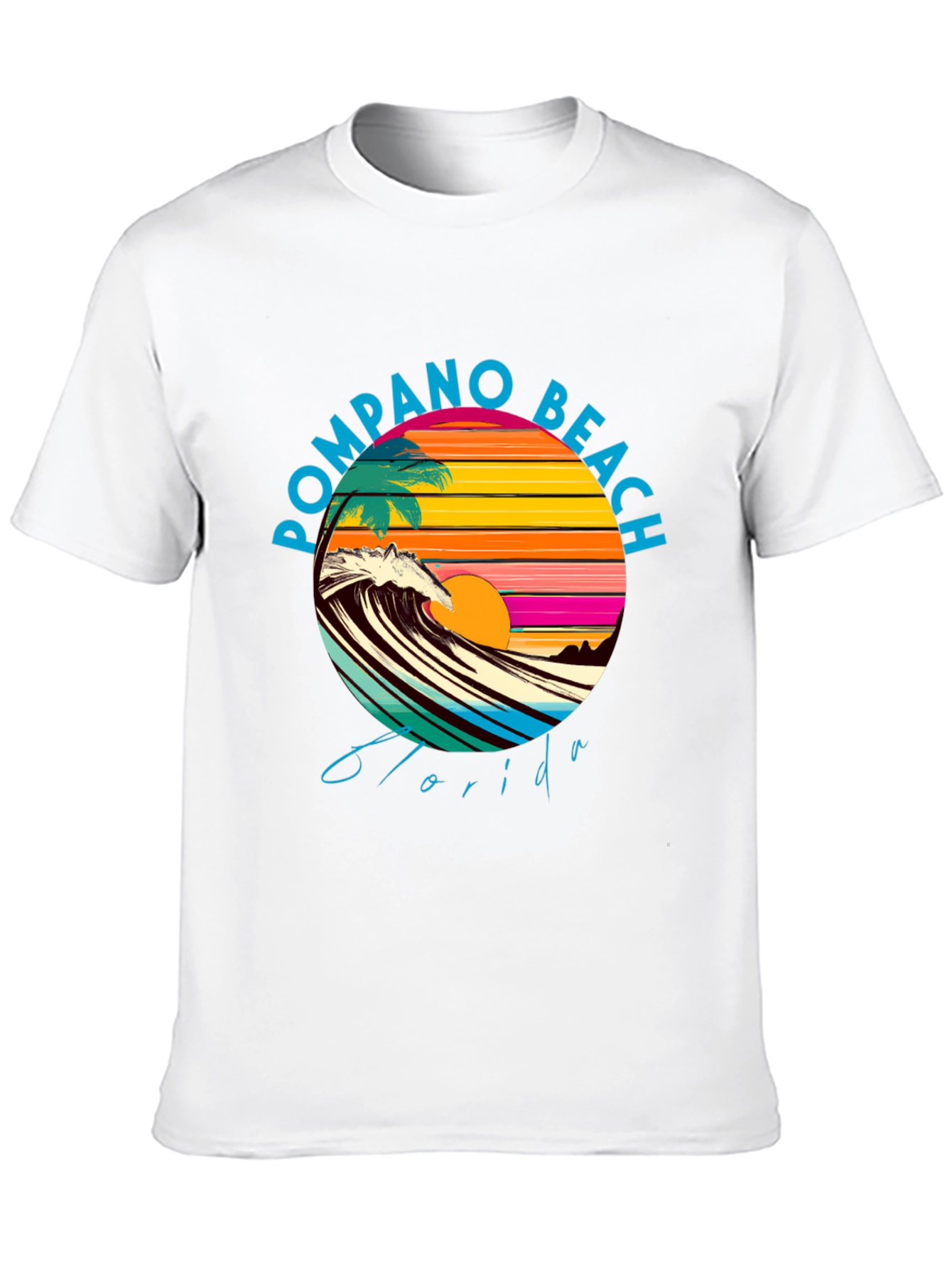 Pompano Beach Florida Graphic Tee - Retro Sunset Design