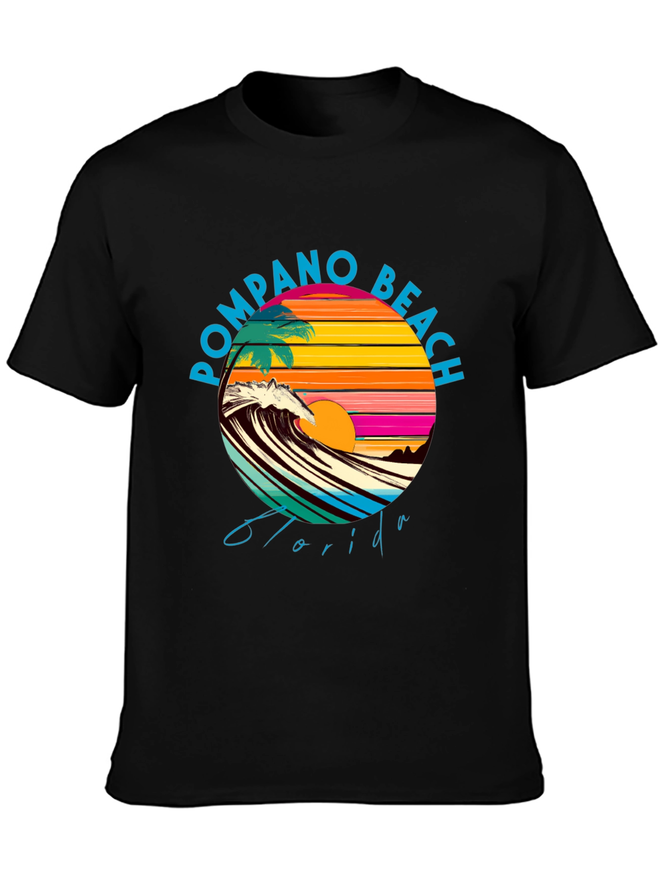 Pompano Beach Florida Graphic Tee - Retro Sunset Design