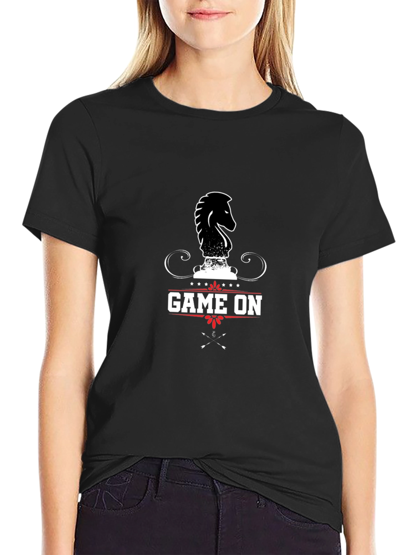 Game On Chess Knight Graphic Black T-Shirt