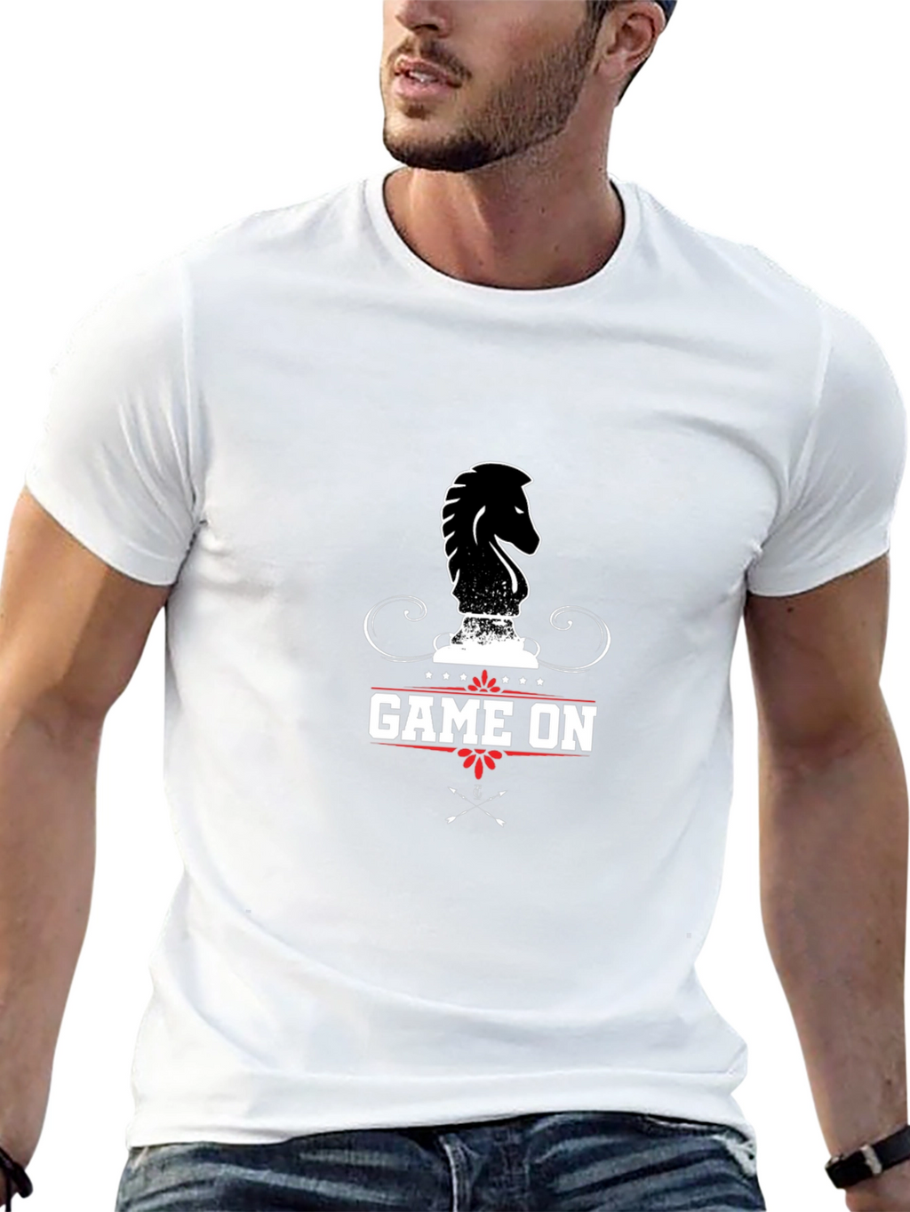Game On Chess Knight Graphic Black T-Shirt