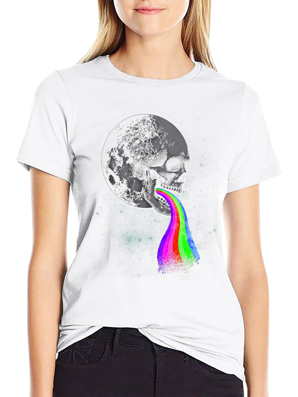 Skull Moon Rainbow Vomit Graphic Tee