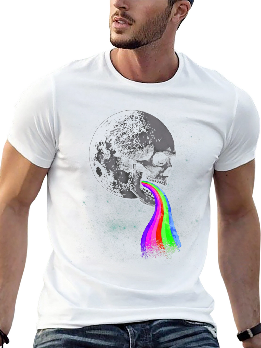 Skull Moon Rainbow Vomit Graphic Tee