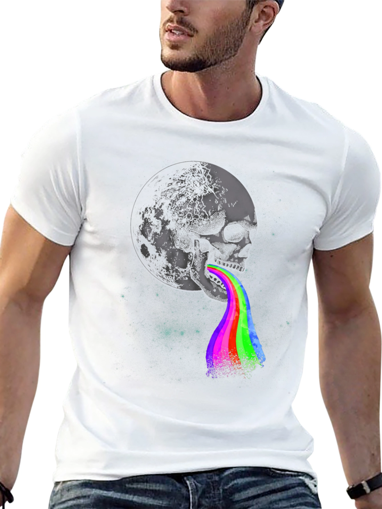Skull Moon Rainbow Vomit Graphic Tee