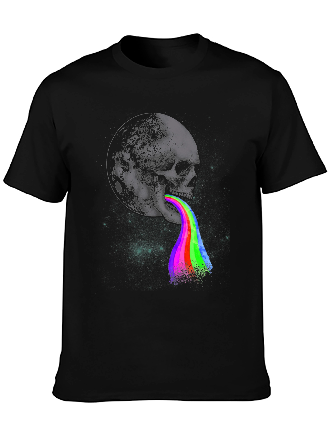 Skull Moon Rainbow Vomit Graphic Tee