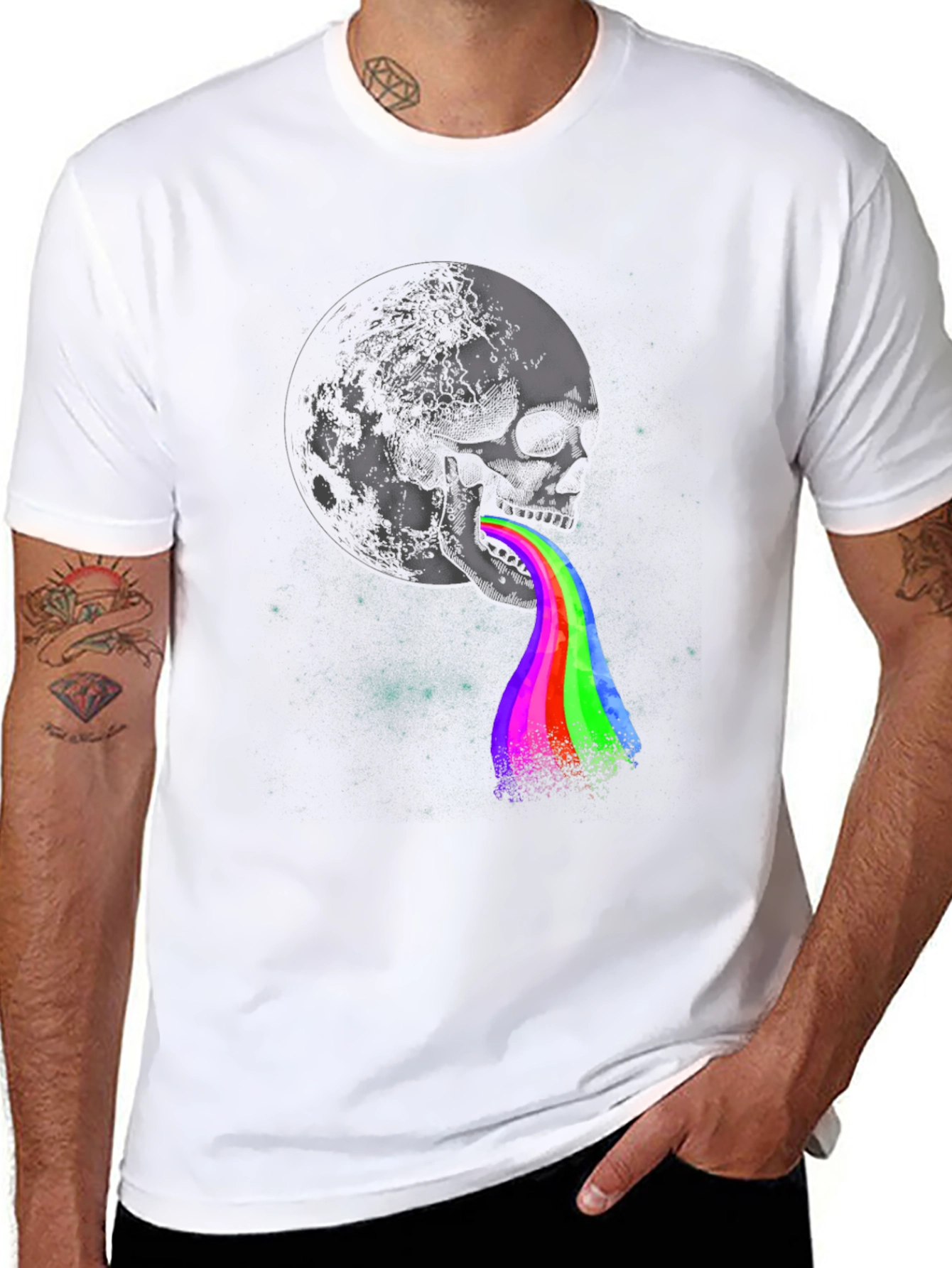 Skull Moon Rainbow Vomit Graphic Tee