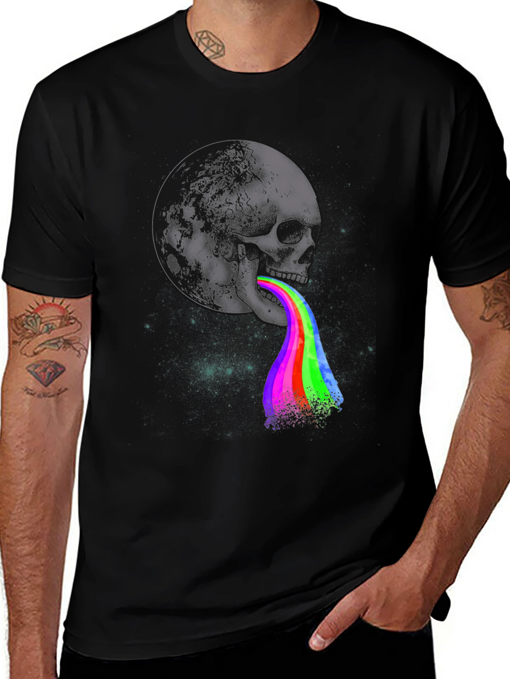 Skull Moon Rainbow Vomit Graphic Tee
