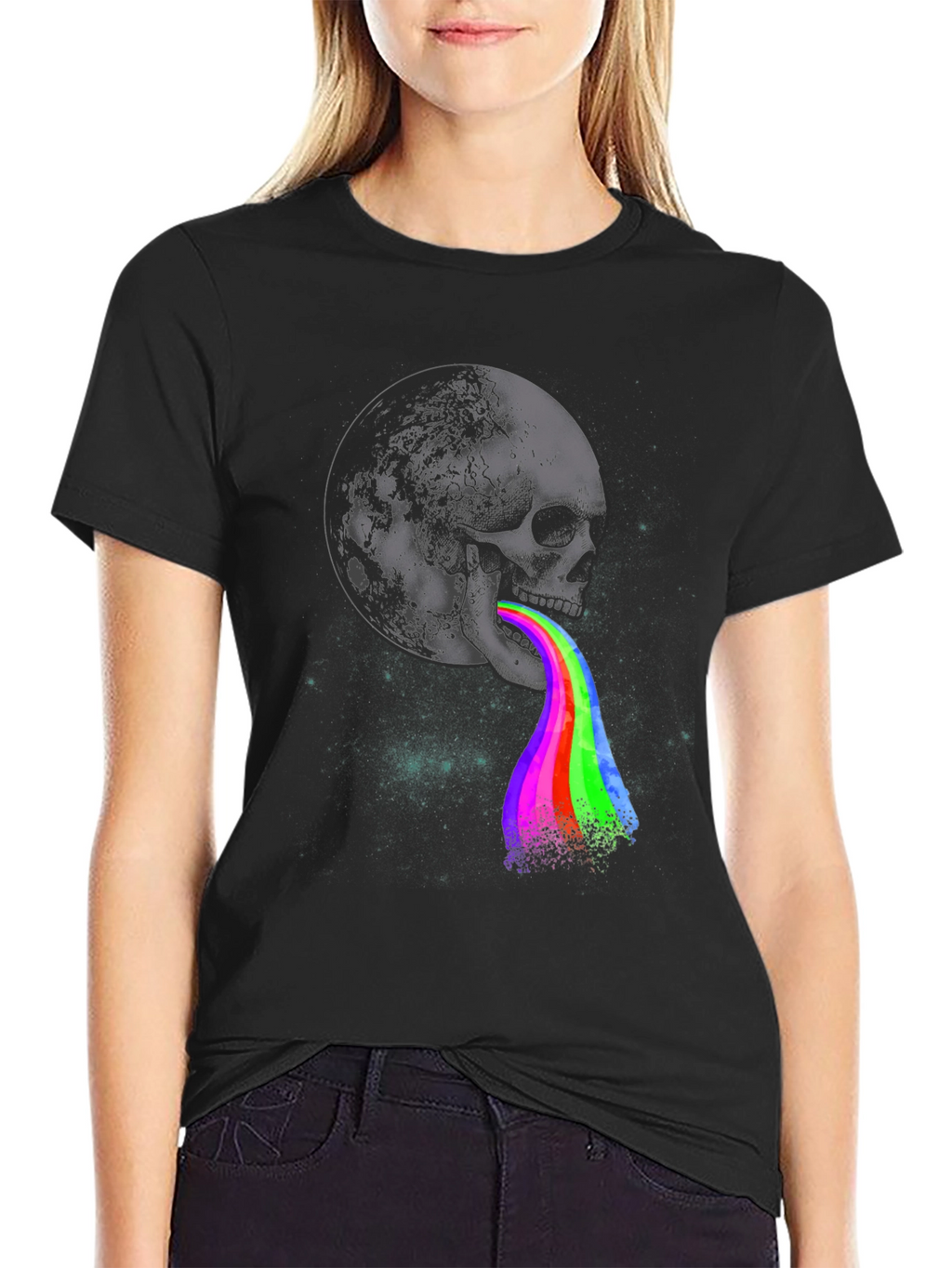 Skull Moon Rainbow Vomit Graphic Tee