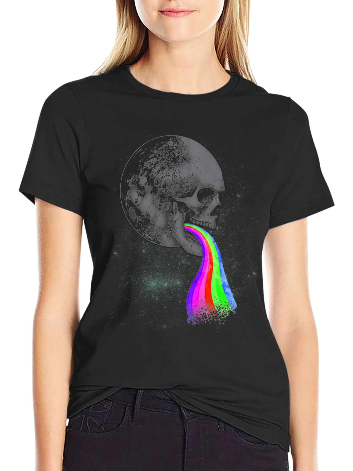 Skull Moon Rainbow Vomit Graphic Tee