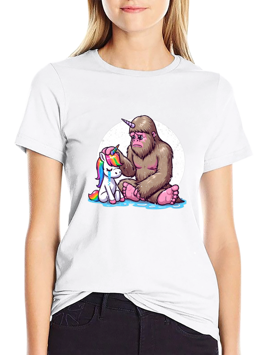 Sad Bigfoot & Unicorn Graphic T-Shirt