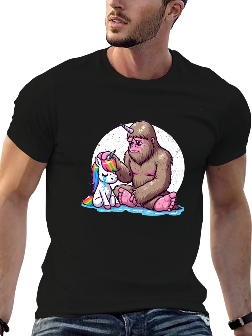 Sad Bigfoot & Unicorn Graphic T-Shirt