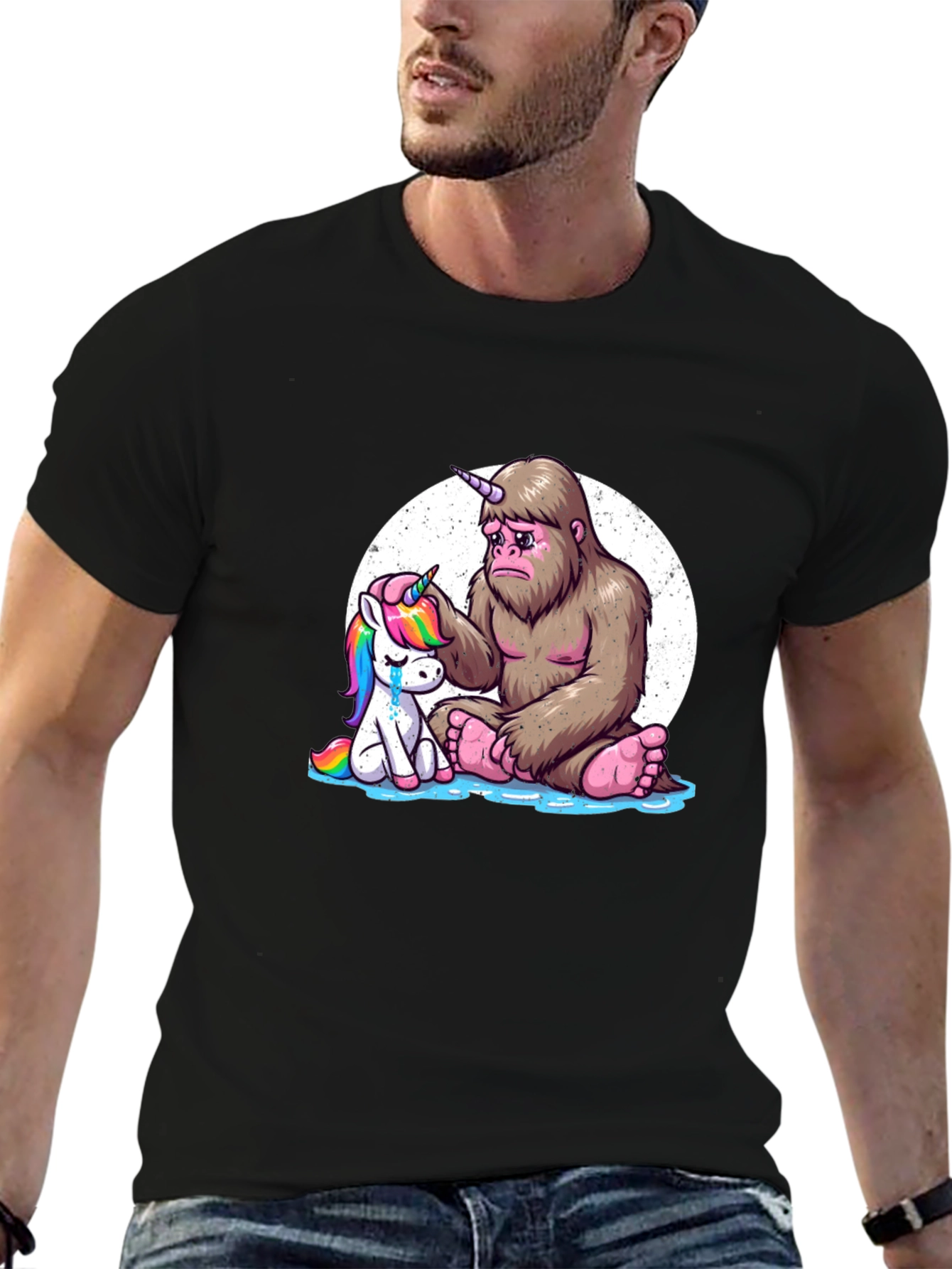 Sad Bigfoot & Unicorn Graphic T-Shirt