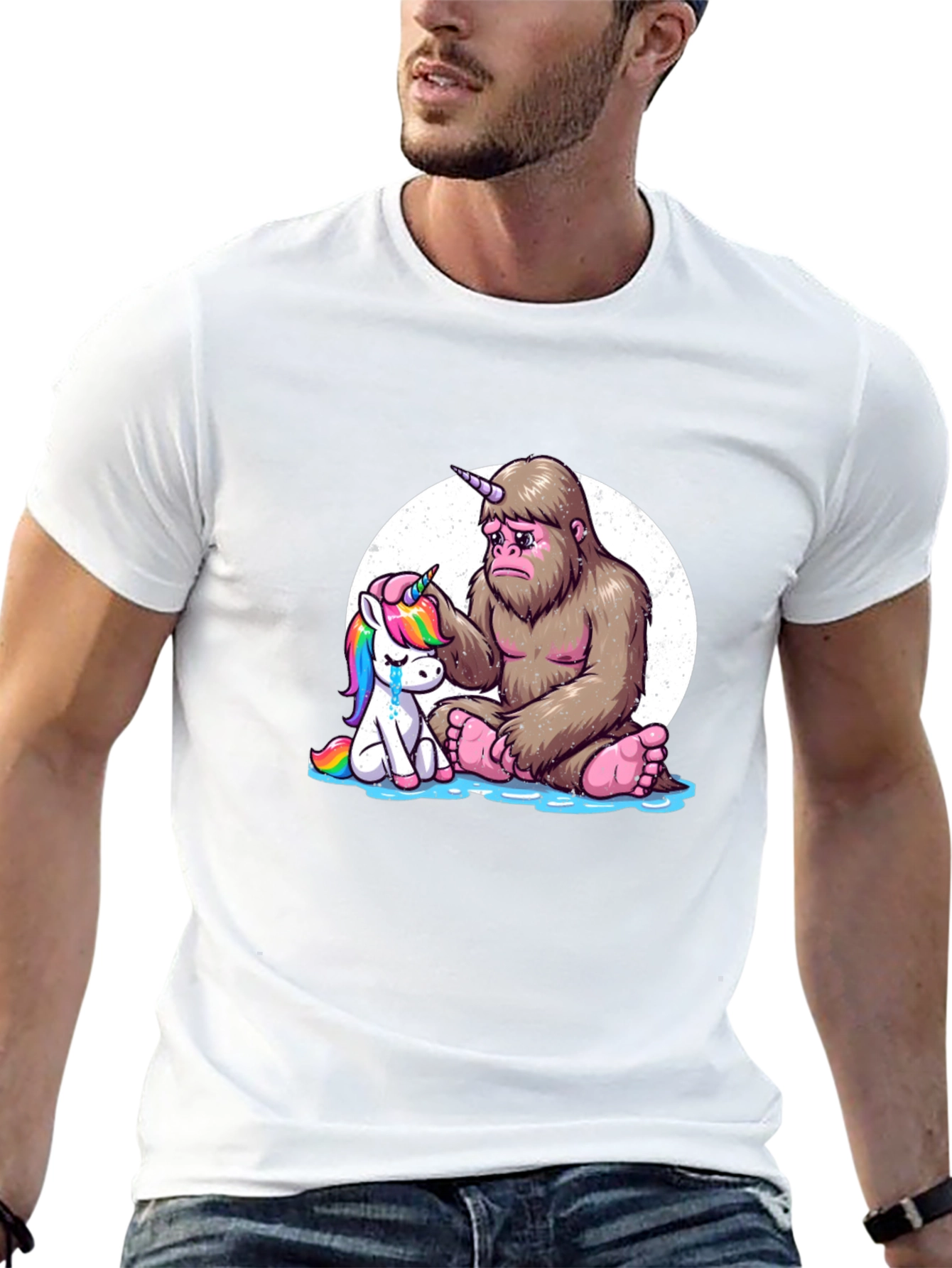 Sad Bigfoot & Unicorn Graphic T-Shirt