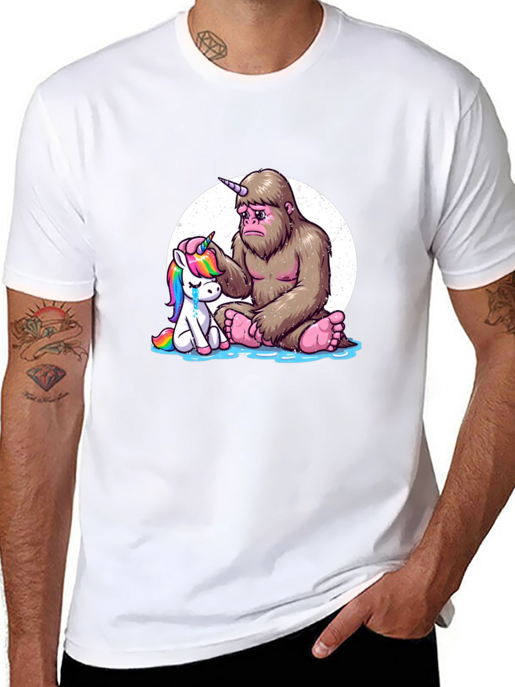 Sad Bigfoot & Unicorn Graphic T-Shirt