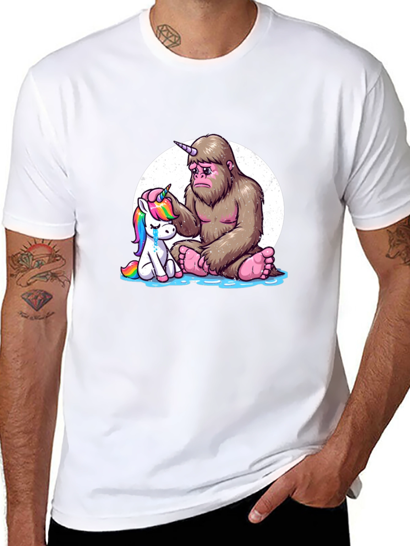 Sad Bigfoot & Unicorn Graphic T-Shirt