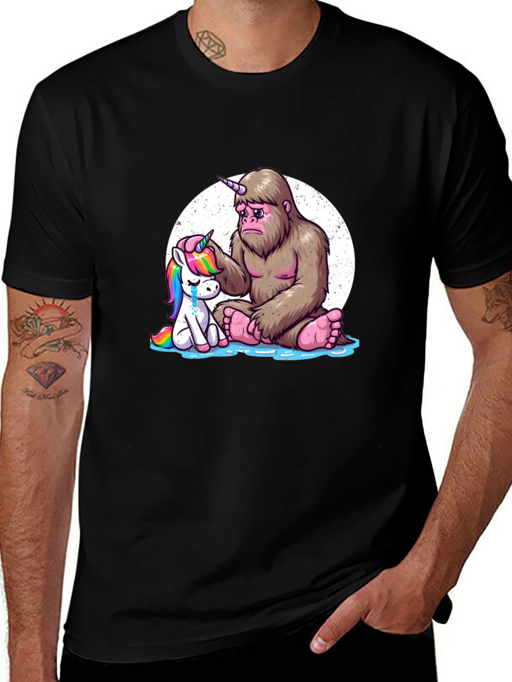 Sad Bigfoot & Unicorn Graphic T-Shirt