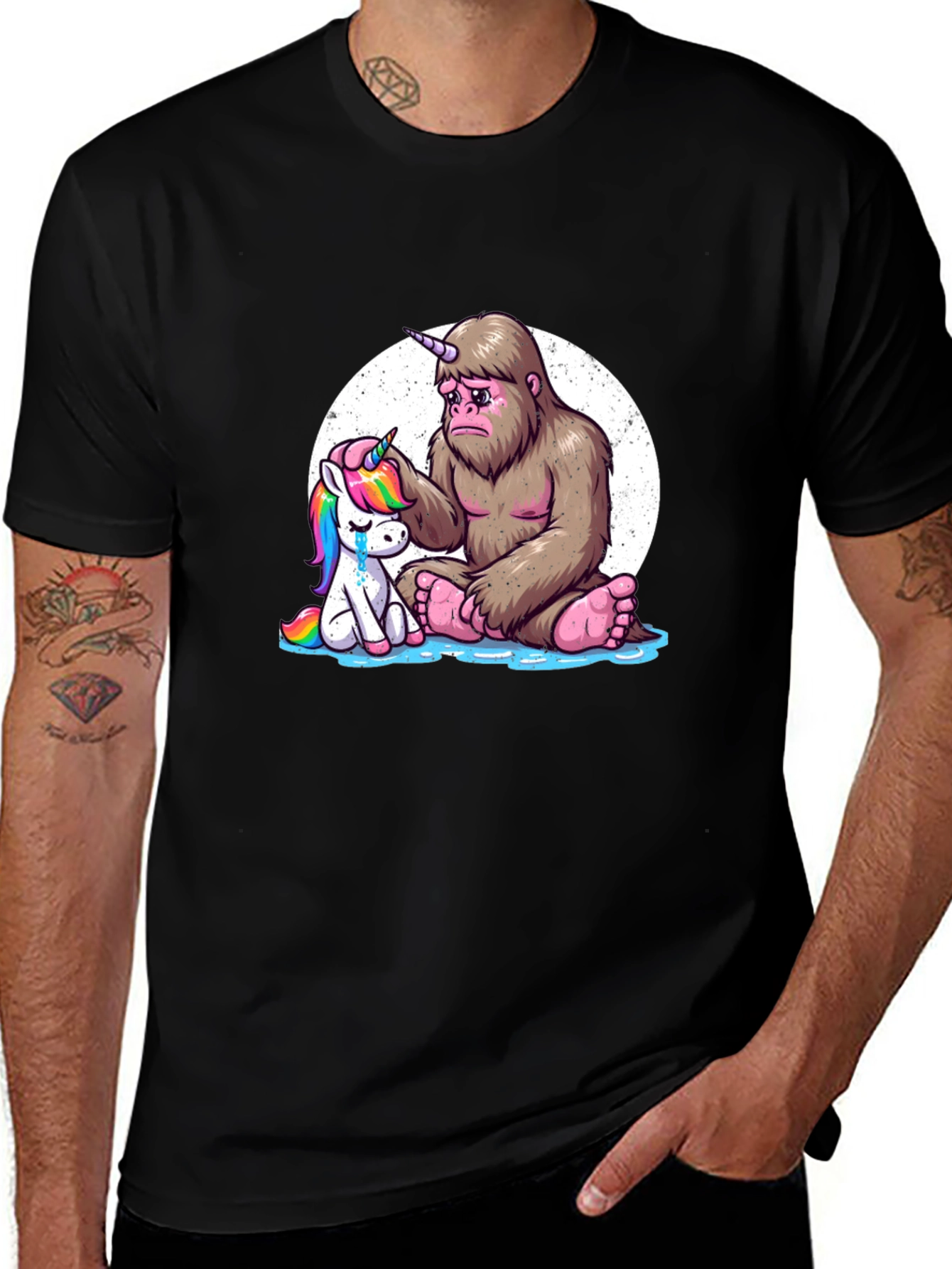 Sad Bigfoot & Unicorn Graphic T-Shirt